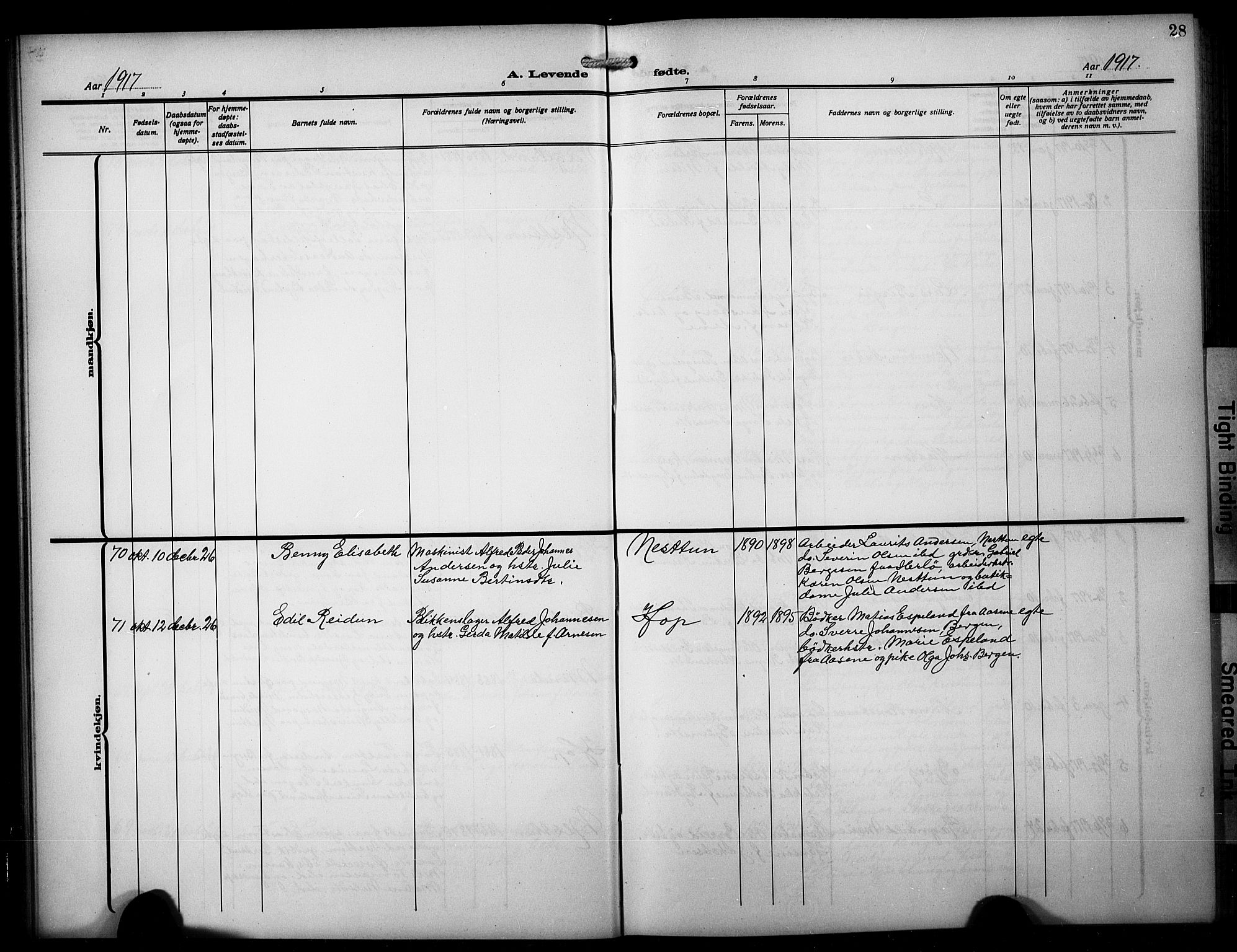 Birkeland Sokneprestembete, AV/SAB-A-74601/H/Hab: Parish register (copy) no. A 7, 1916-1923, p. 28