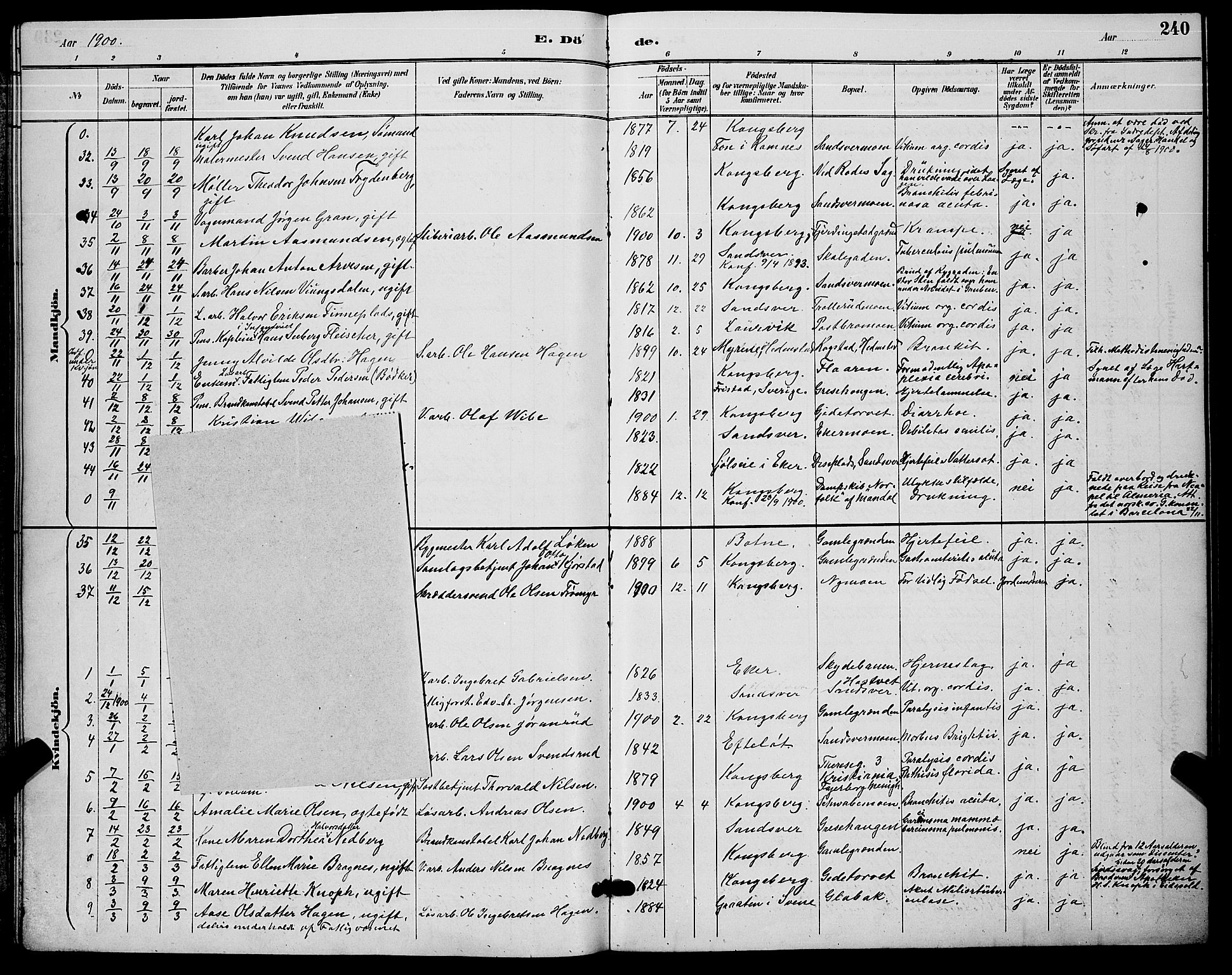 Kongsberg kirkebøker, SAKO/A-22/G/Ga/L0006: Parish register (copy) no. 6, 1890-1901, p. 240