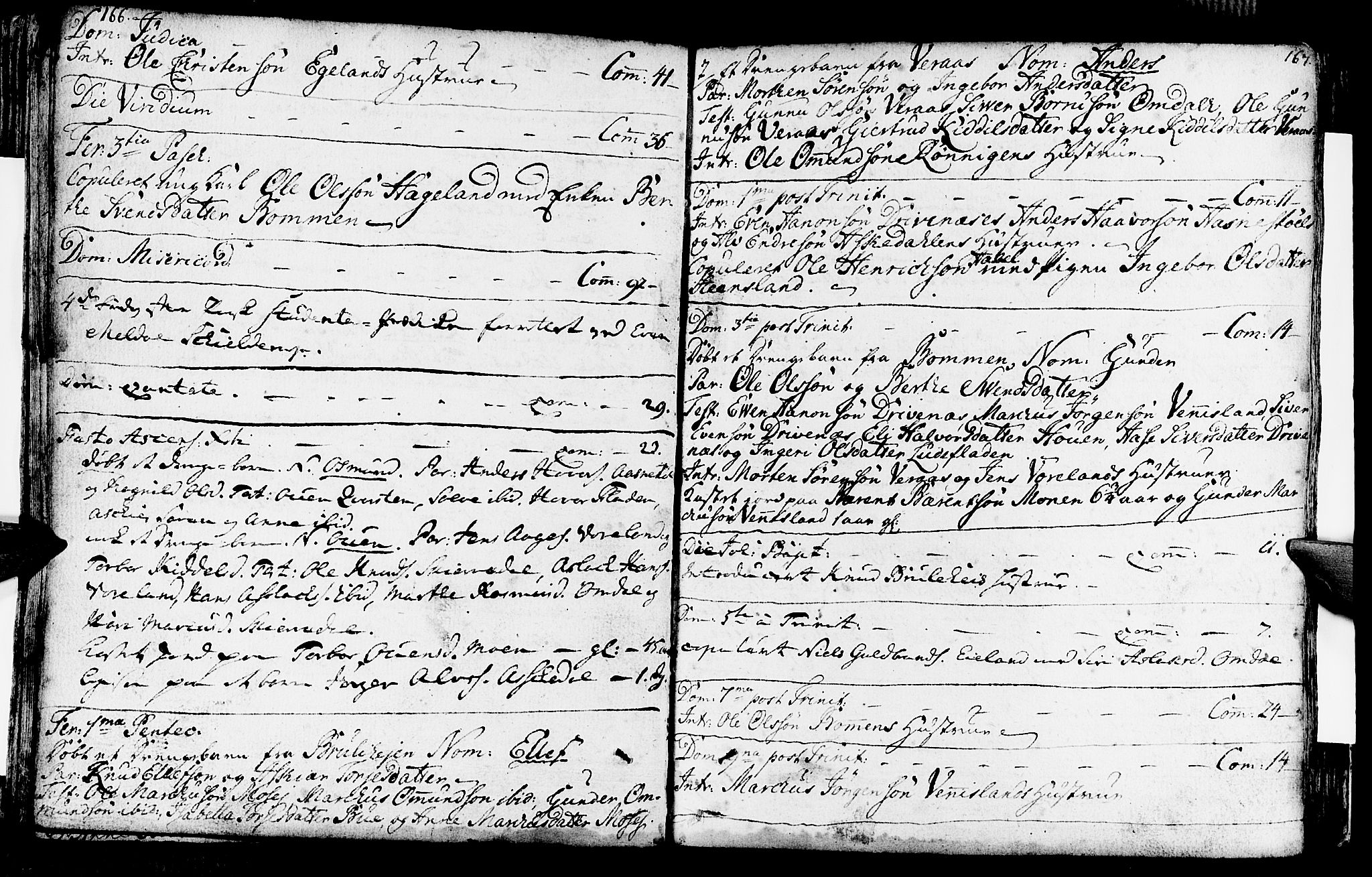 Vennesla sokneprestkontor, SAK/1111-0045/Fa/Fab/L0001: Parish register (official) no. A 1, 1741-1794, p. 166-167