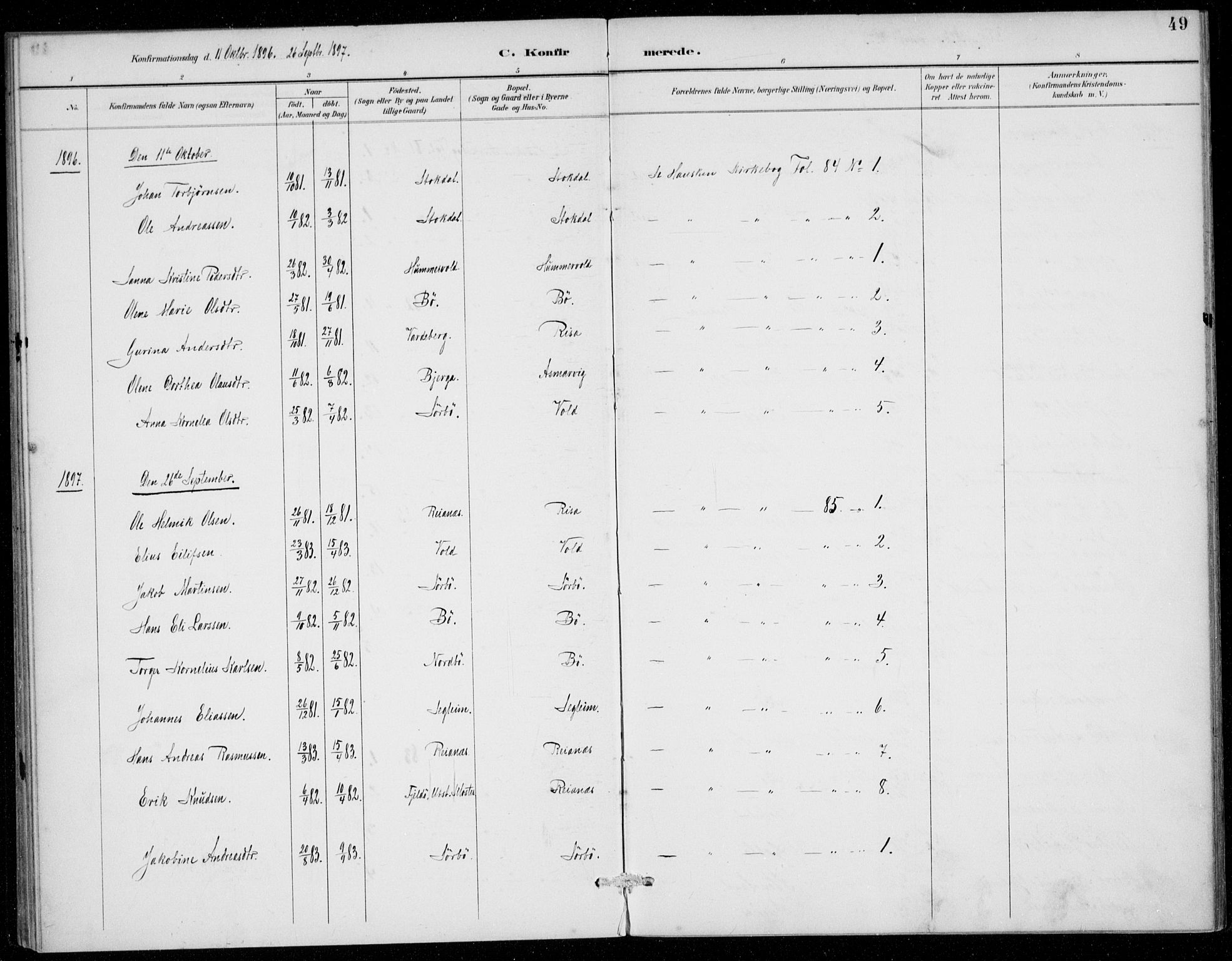 Rennesøy sokneprestkontor, AV/SAST-A -101827/H/Ha/Haa/L0016: Parish register (official) no. A 16, 1891-1924, p. 49