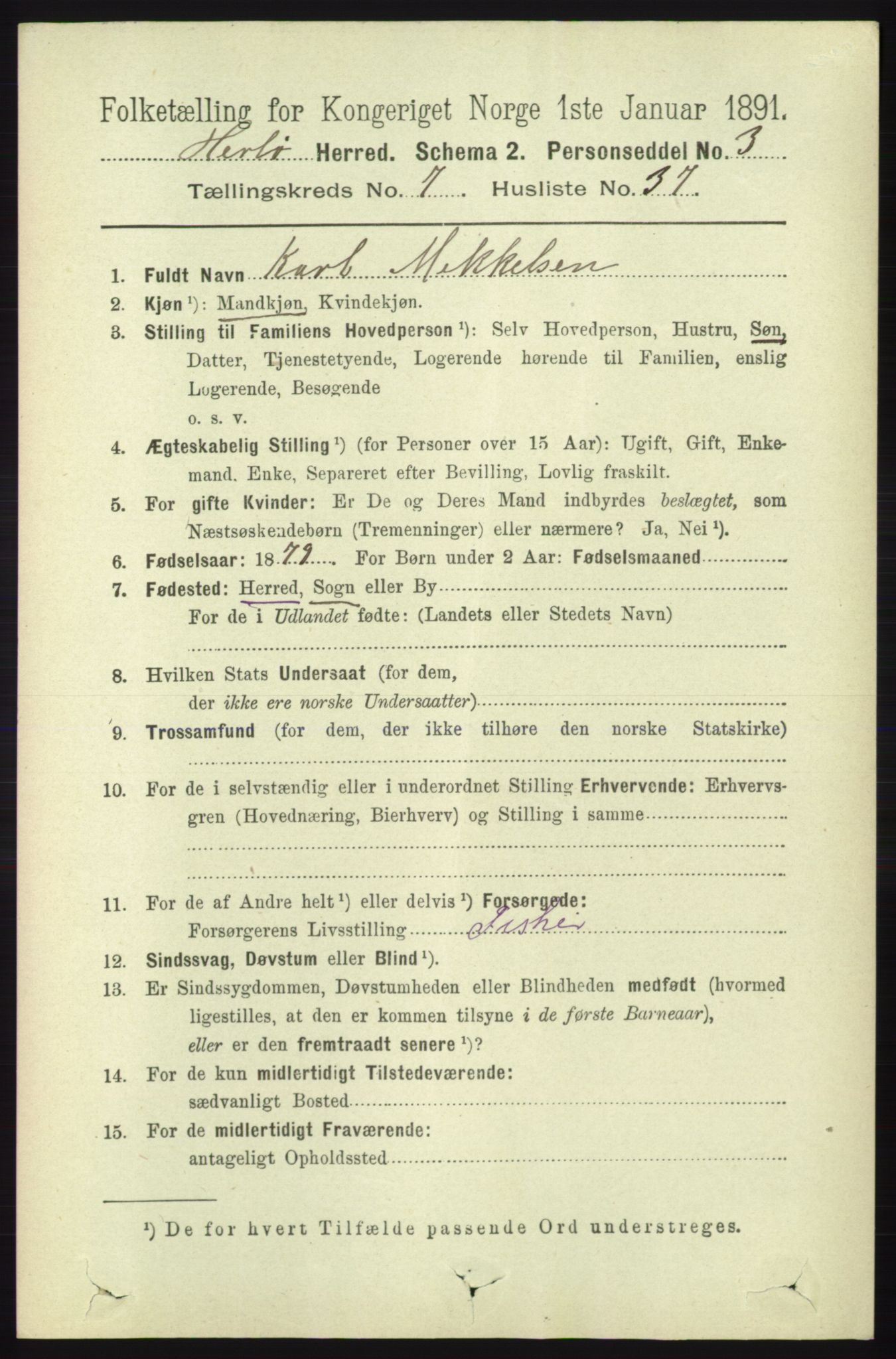 RA, 1891 census for 1258 Herdla, 1891, p. 3360