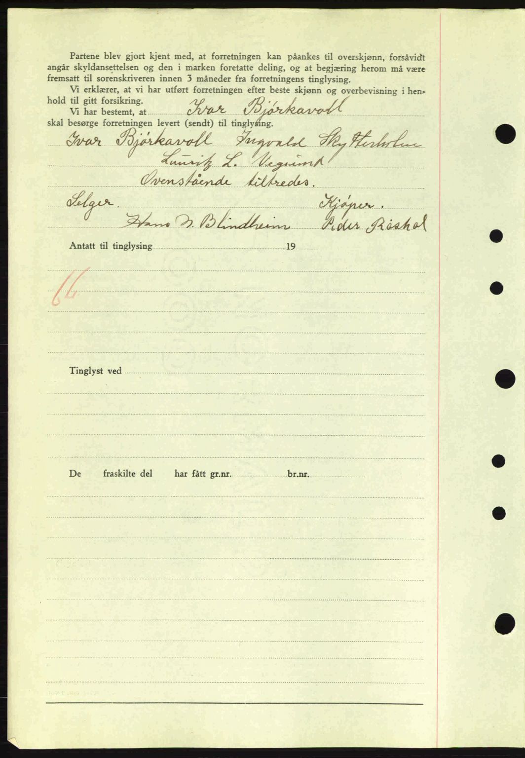 Nordre Sunnmøre sorenskriveri, AV/SAT-A-0006/1/2/2C/2Ca: Mortgage book no. A9, 1940-1940, Diary no: : 1243/1940