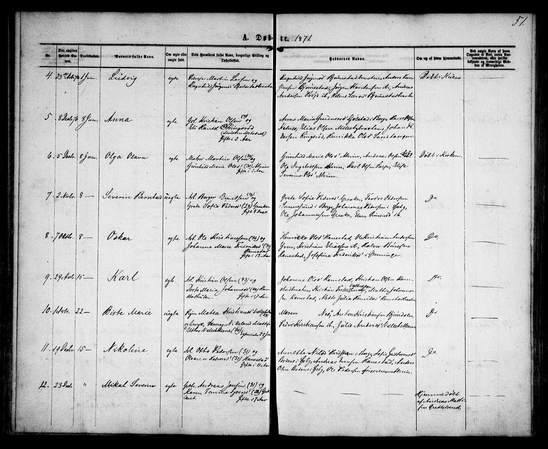 Tune prestekontor Kirkebøker, AV/SAO-A-2007/F/Fa/L0015: Parish register (official) no. 15, 1869-1873, p. 51