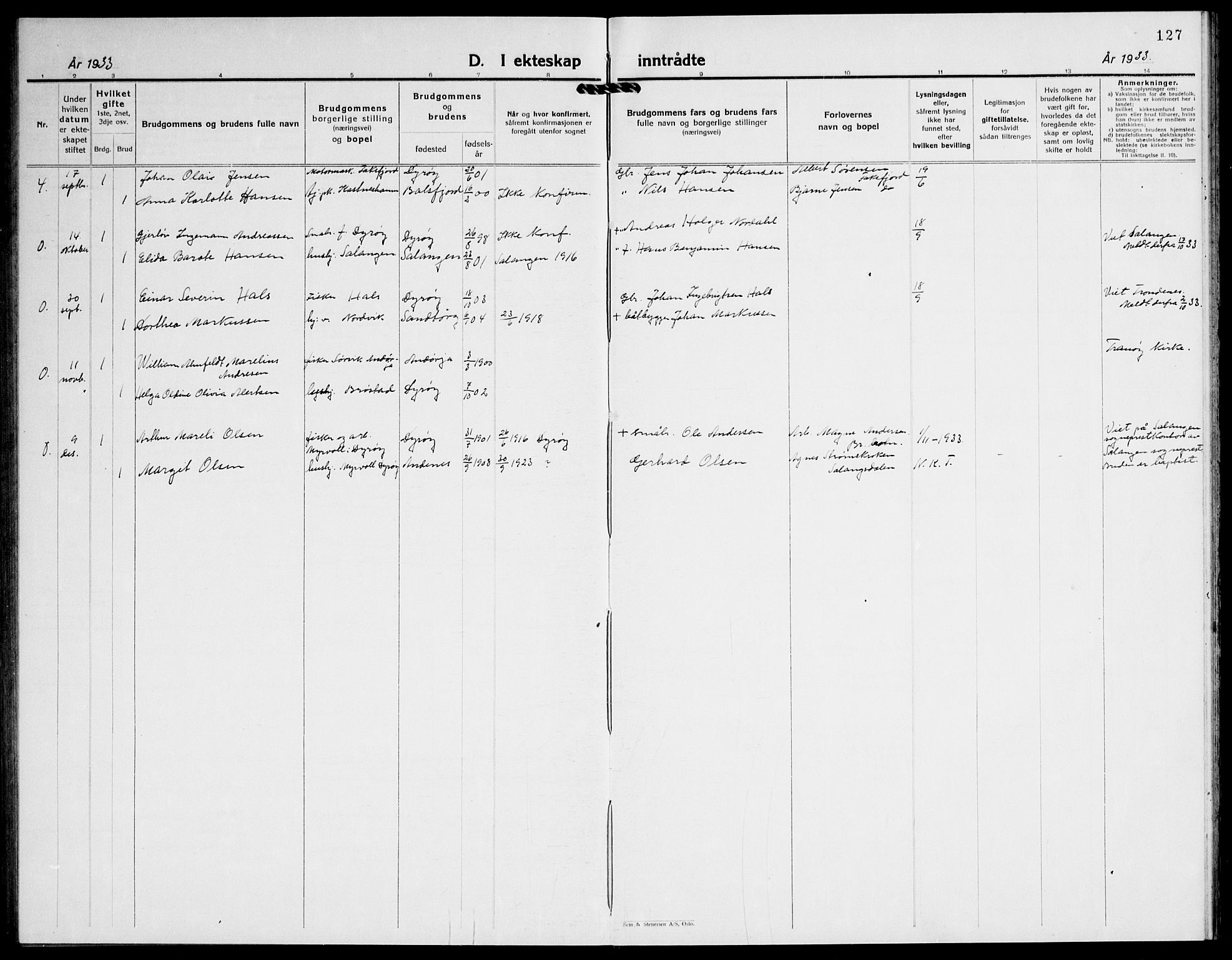 Tranøy sokneprestkontor, AV/SATØ-S-1313/I/Ia/Iab/L0016klokker: Parish register (copy) no. 16, 1930-1945, p. 127