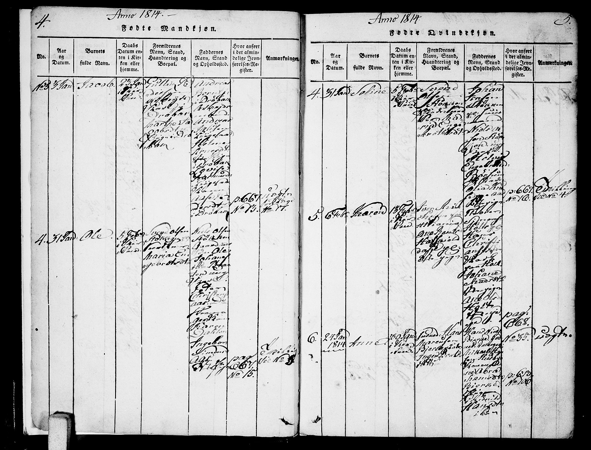 Ås prestekontor Kirkebøker, AV/SAO-A-10894/F/Fa/L0003: Parish register (official) no. I 3, 1814-1818, p. 4-5