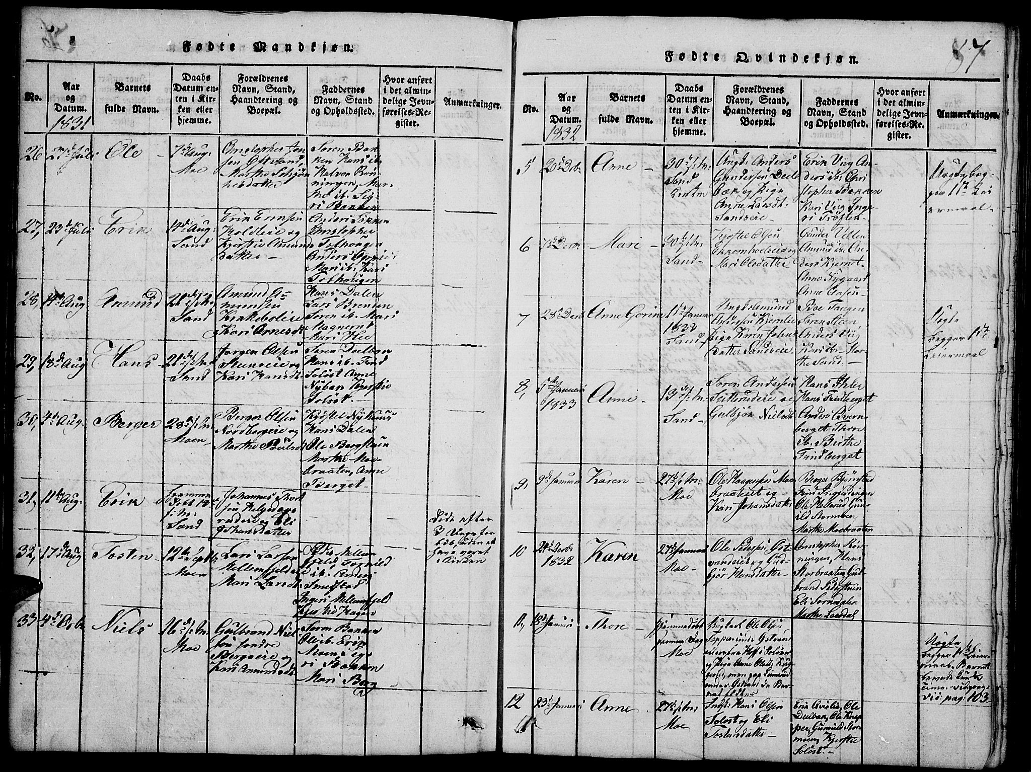 Nord-Odal prestekontor, AV/SAH-PREST-032/H/Ha/Hab/L0001: Parish register (copy) no. 1, 1819-1838, p. 87