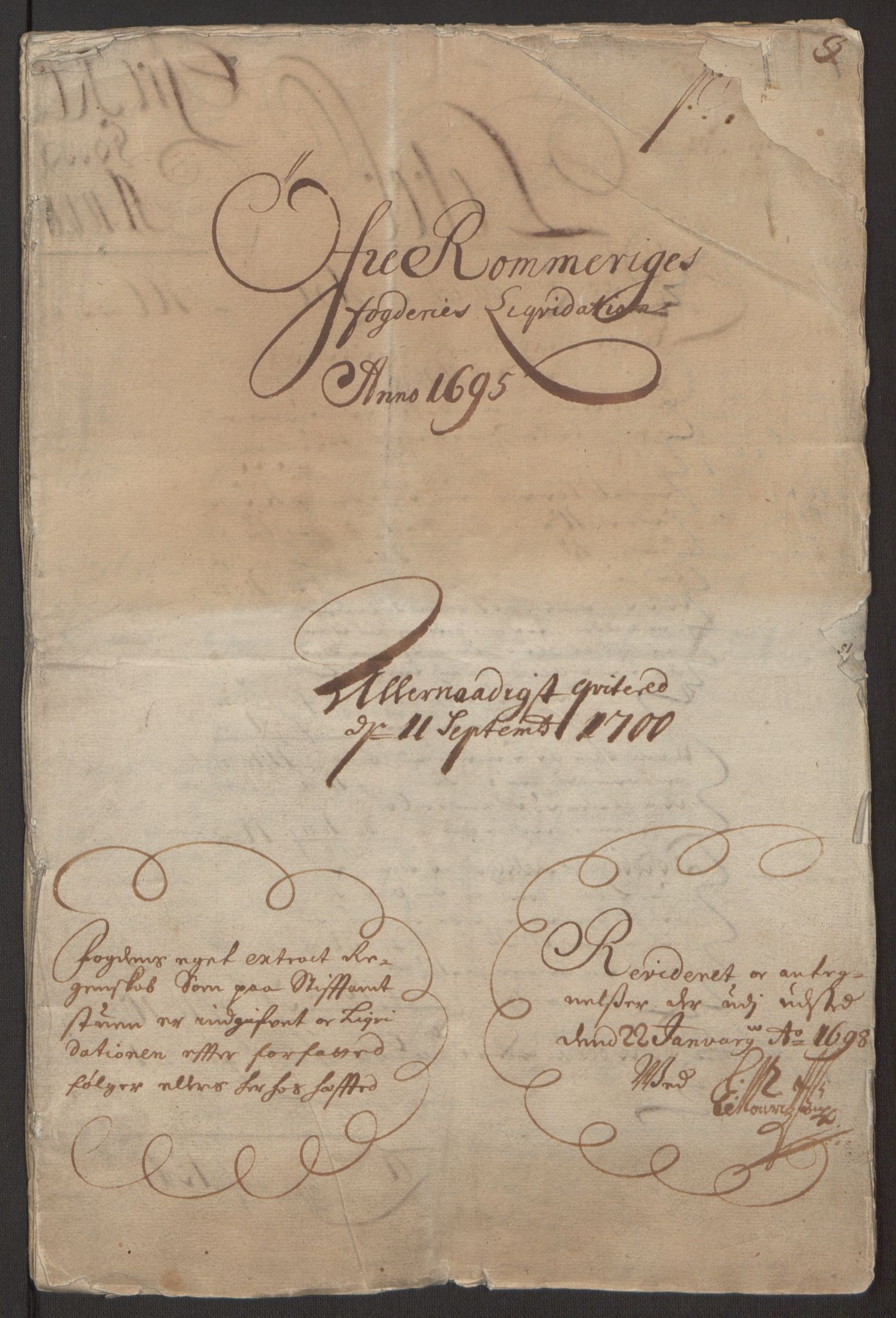 Rentekammeret inntil 1814, Reviderte regnskaper, Fogderegnskap, RA/EA-4092/R12/L0707: Fogderegnskap Øvre Romerike, 1695, p. 3