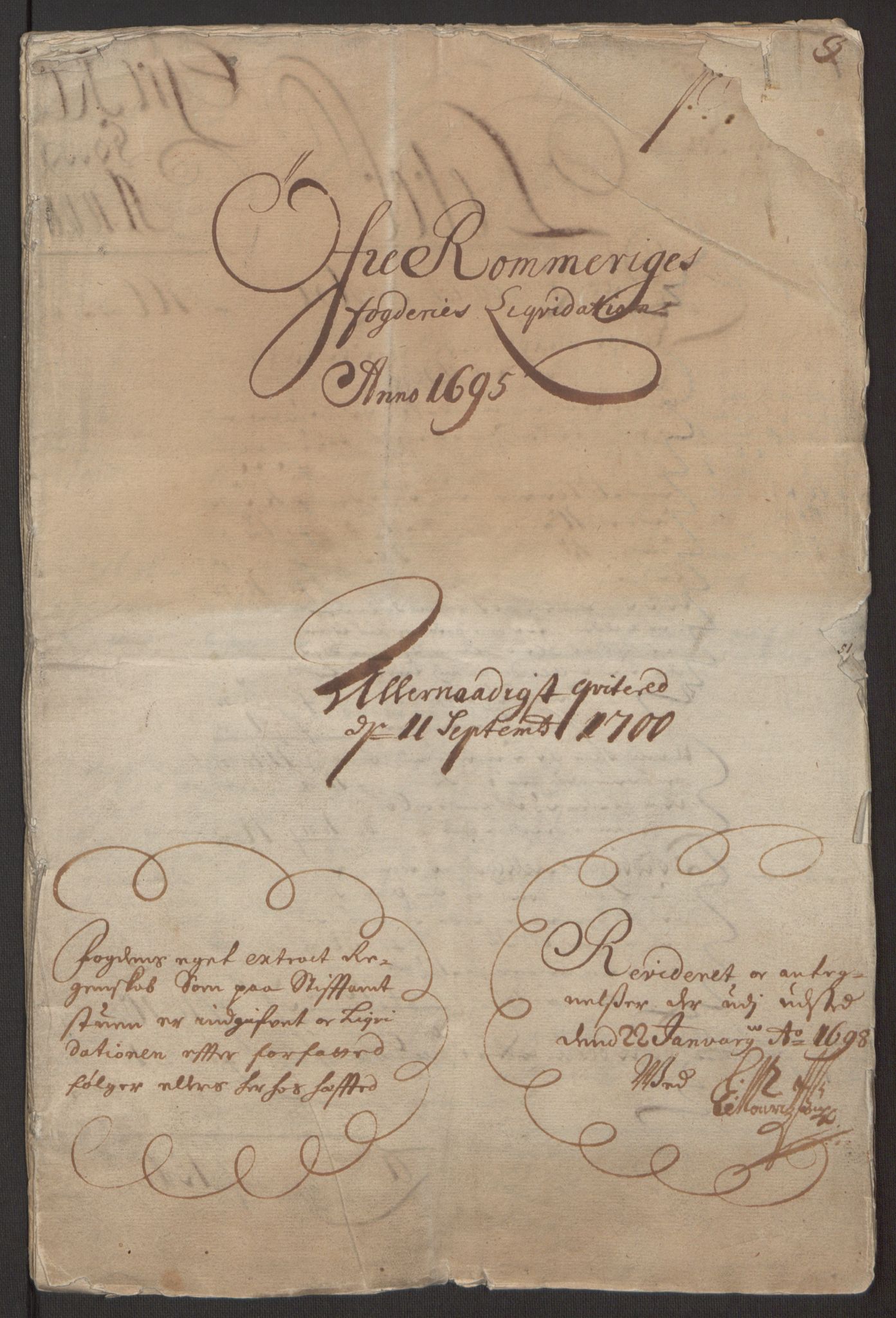 Rentekammeret inntil 1814, Reviderte regnskaper, Fogderegnskap, AV/RA-EA-4092/R12/L0707: Fogderegnskap Øvre Romerike, 1695, p. 3