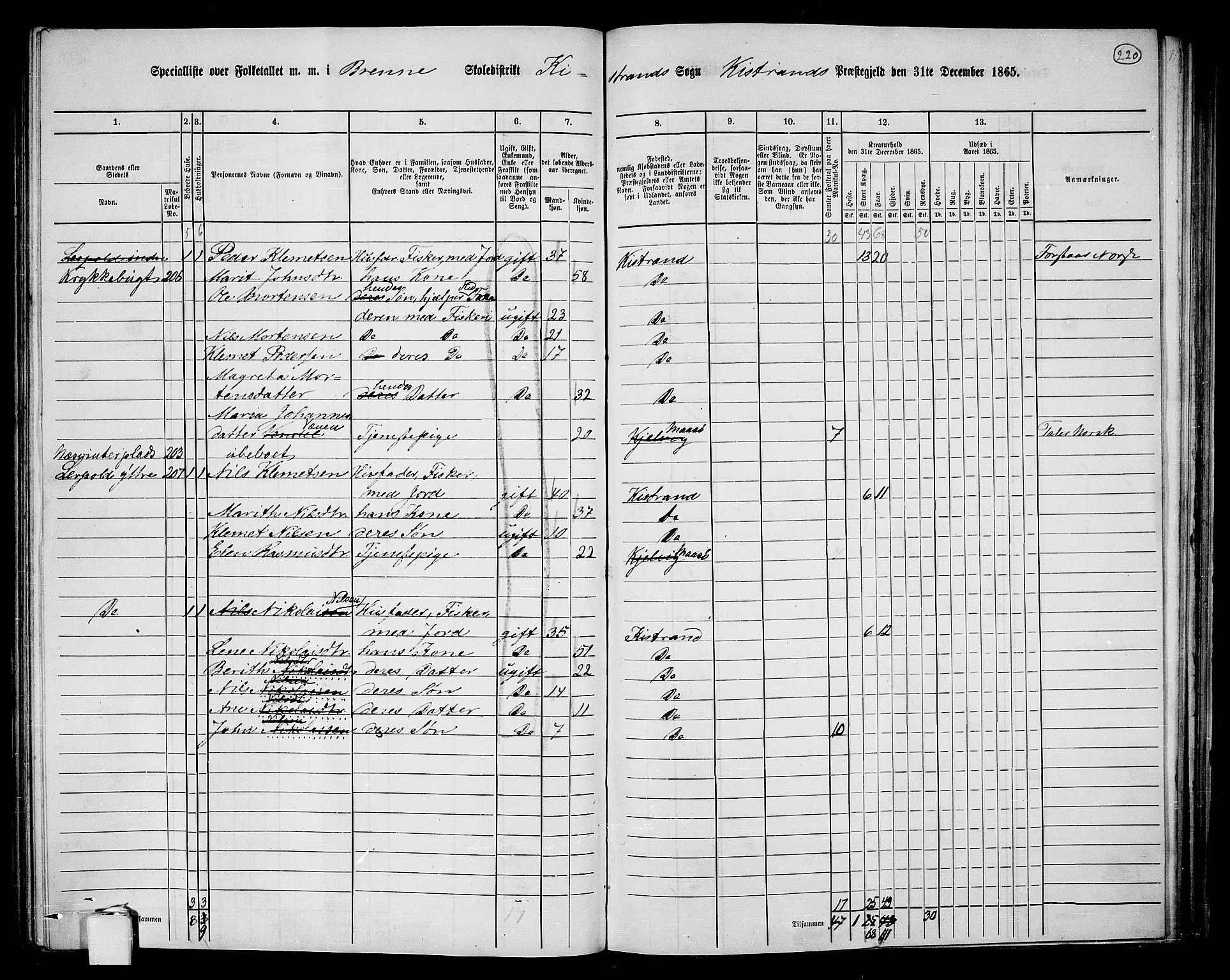 RA, 1865 census for Kistrand, 1865, p. 61