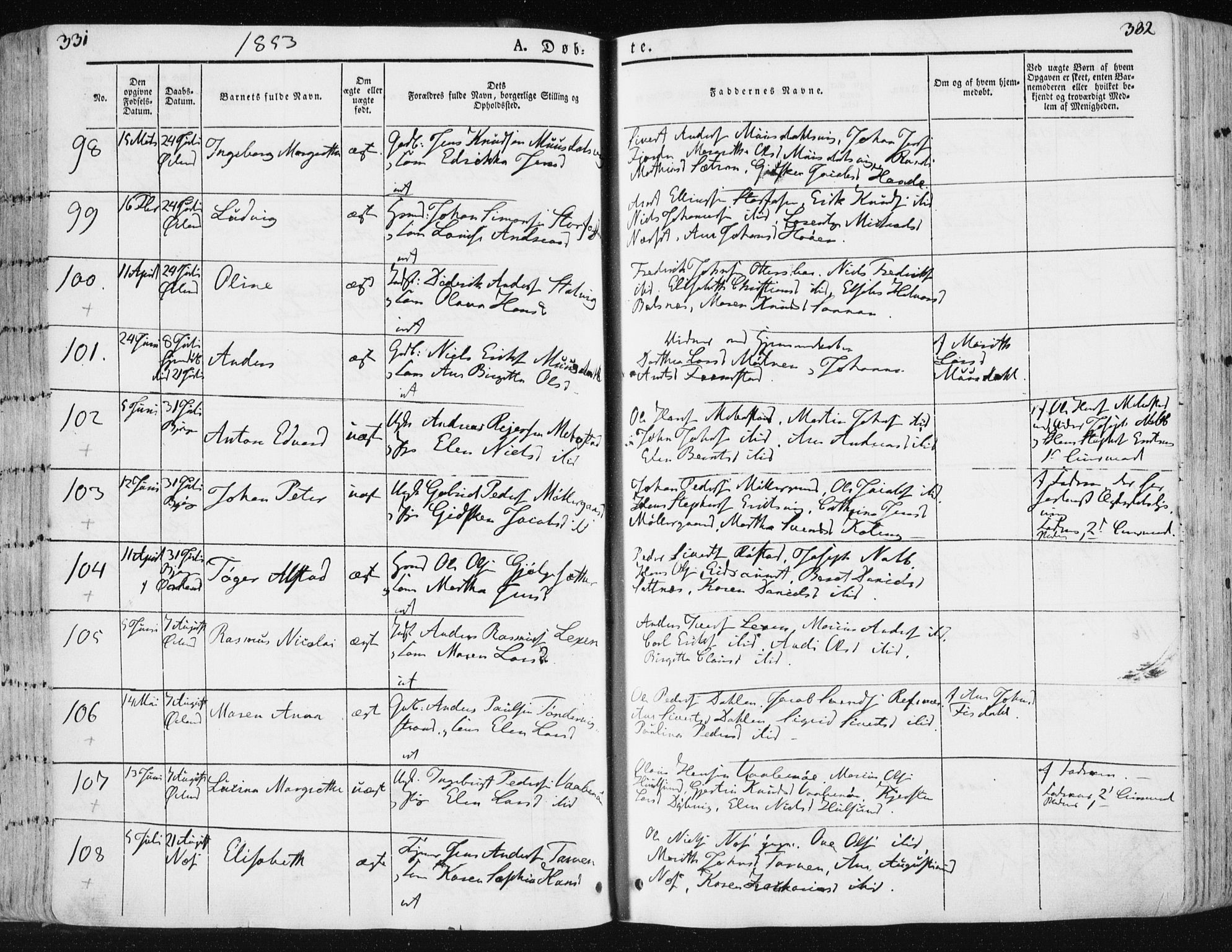 Ministerialprotokoller, klokkerbøker og fødselsregistre - Sør-Trøndelag, SAT/A-1456/659/L0736: Parish register (official) no. 659A06, 1842-1856, p. 331-332