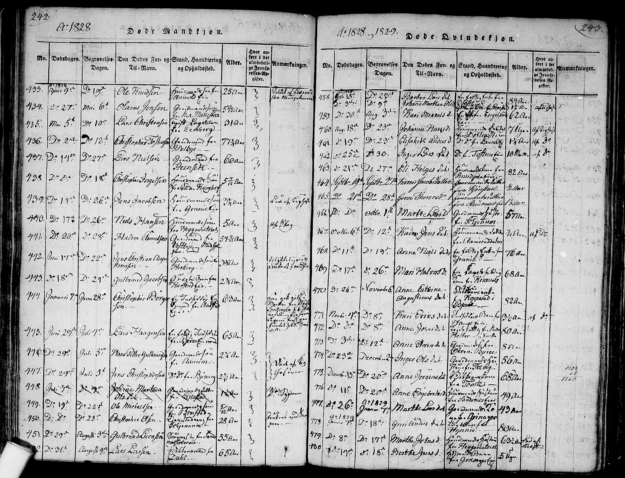 Nannestad prestekontor Kirkebøker, AV/SAO-A-10414a/F/Fa/L0009: Parish register (official) no. I 9, 1815-1840, p. 242-243