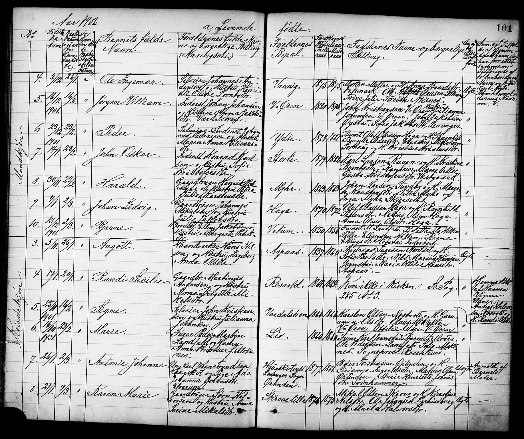 Ministerialprotokoller, klokkerbøker og fødselsregistre - Nord-Trøndelag, SAT/A-1458/723/L0257: Parish register (copy) no. 723C05, 1890-1907, p. 101