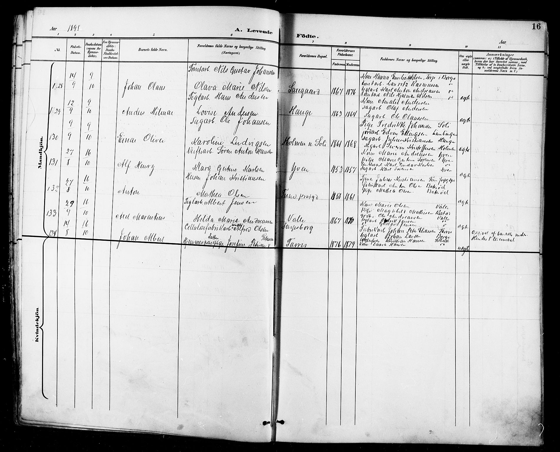 Tune prestekontor Kirkebøker, AV/SAO-A-2007/F/Fa/L0019: Parish register (official) no. 19, 1898-1904, p. 16