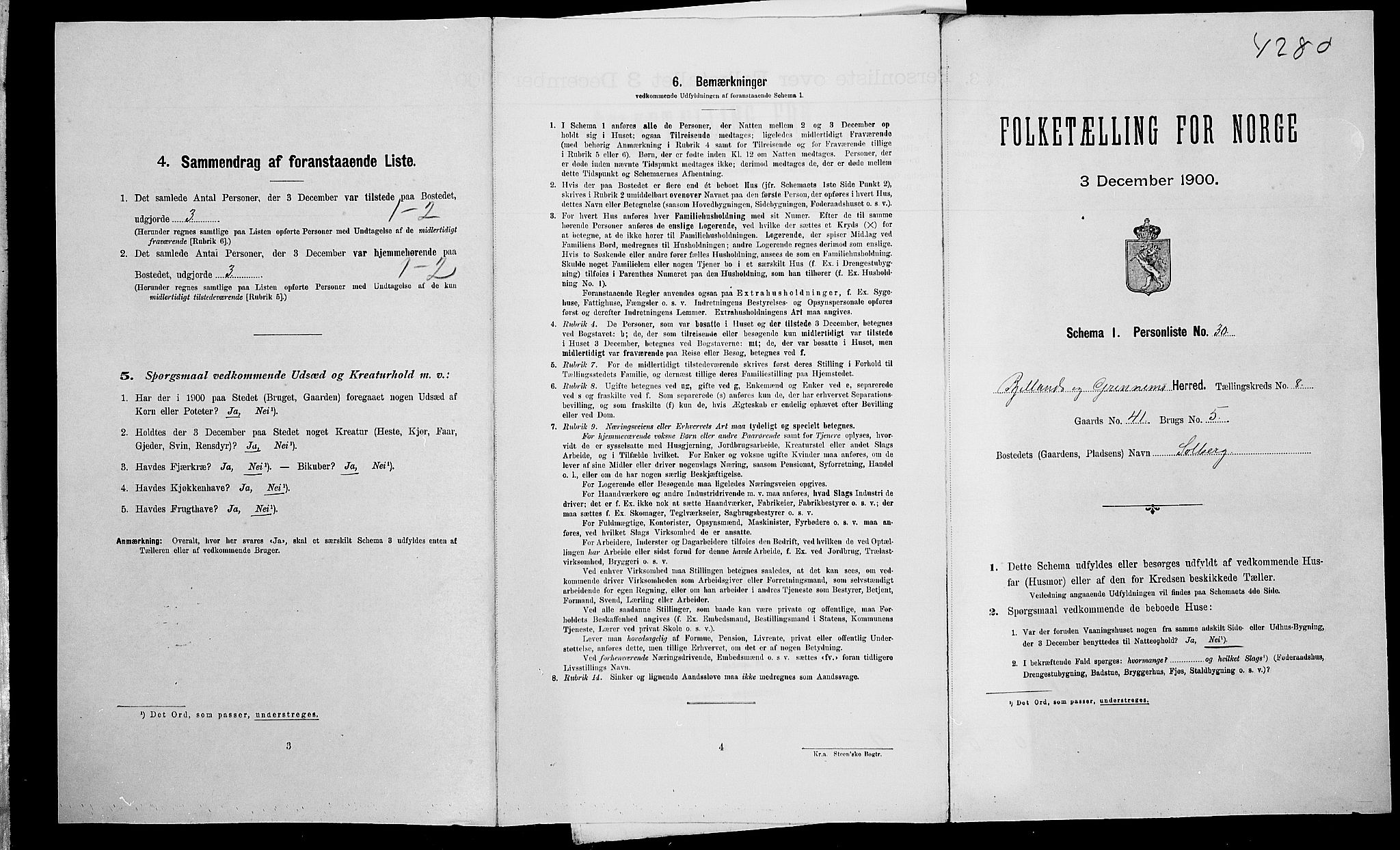 SAK, 1900 census for Bjelland og Grindheim, 1900, p. 419