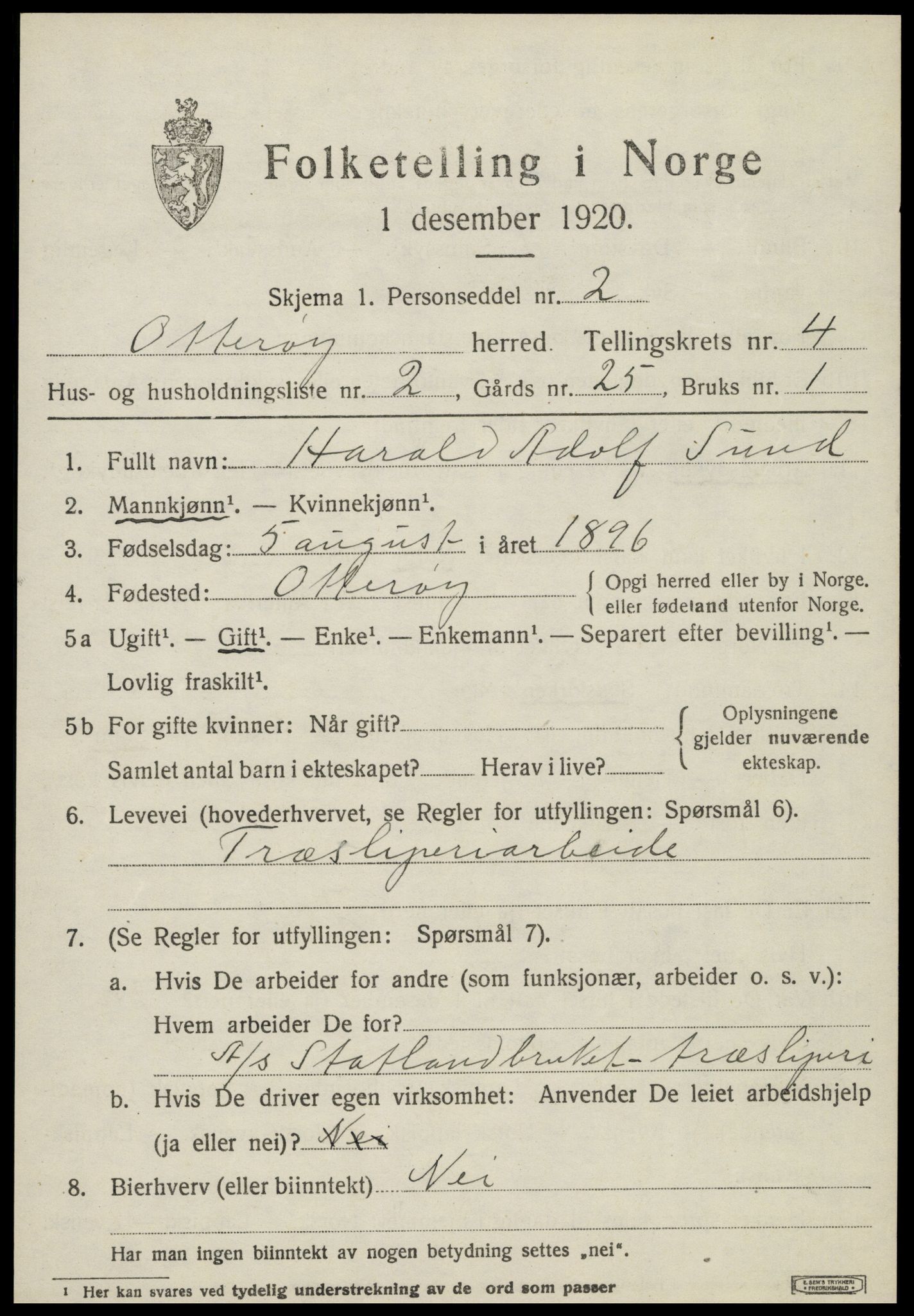 SAT, 1920 census for Otterøy, 1920, p. 1775