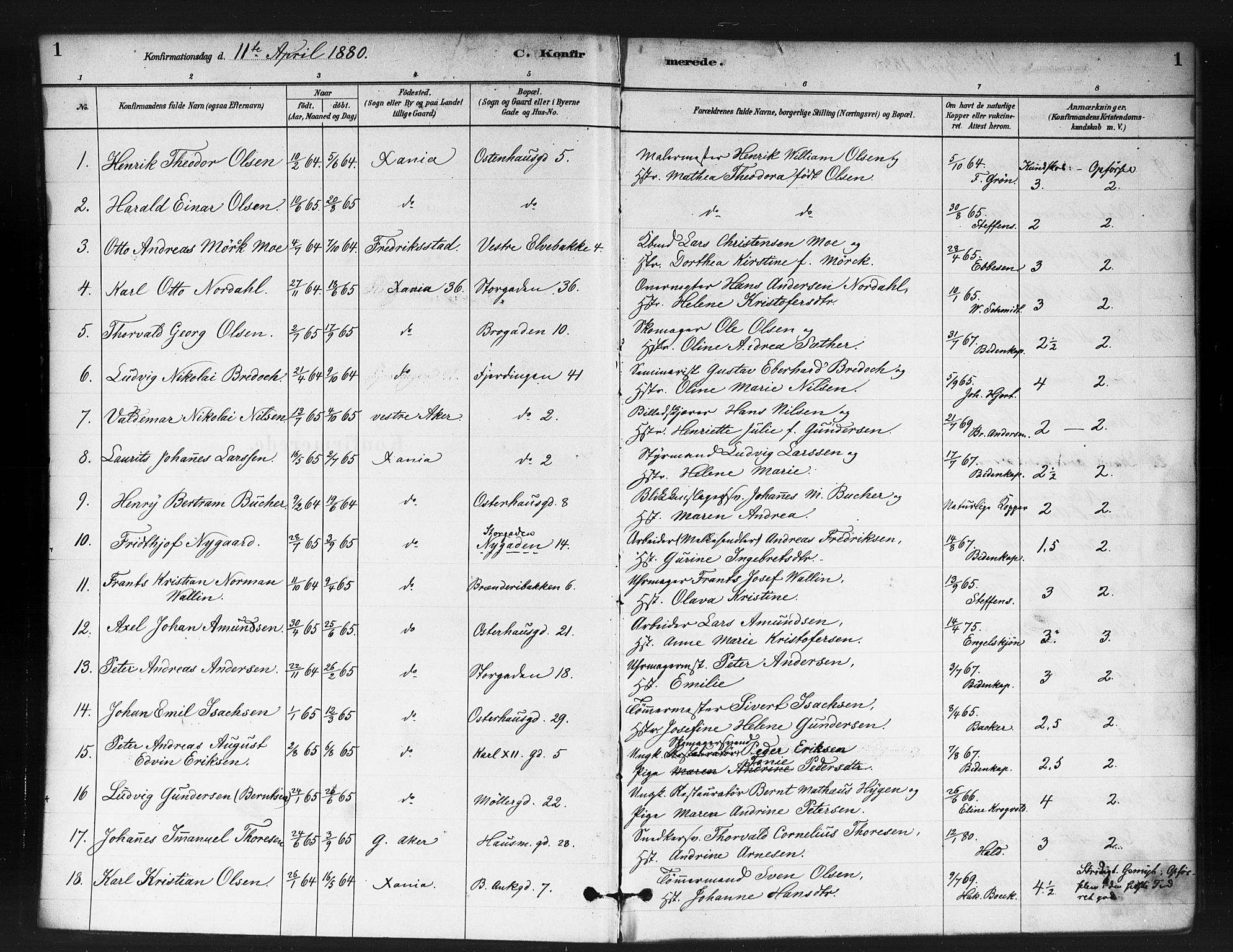 Jakob prestekontor Kirkebøker, SAO/A-10850/F/Fa/L0004: Parish register (official) no. 4, 1880-1894, p. 1