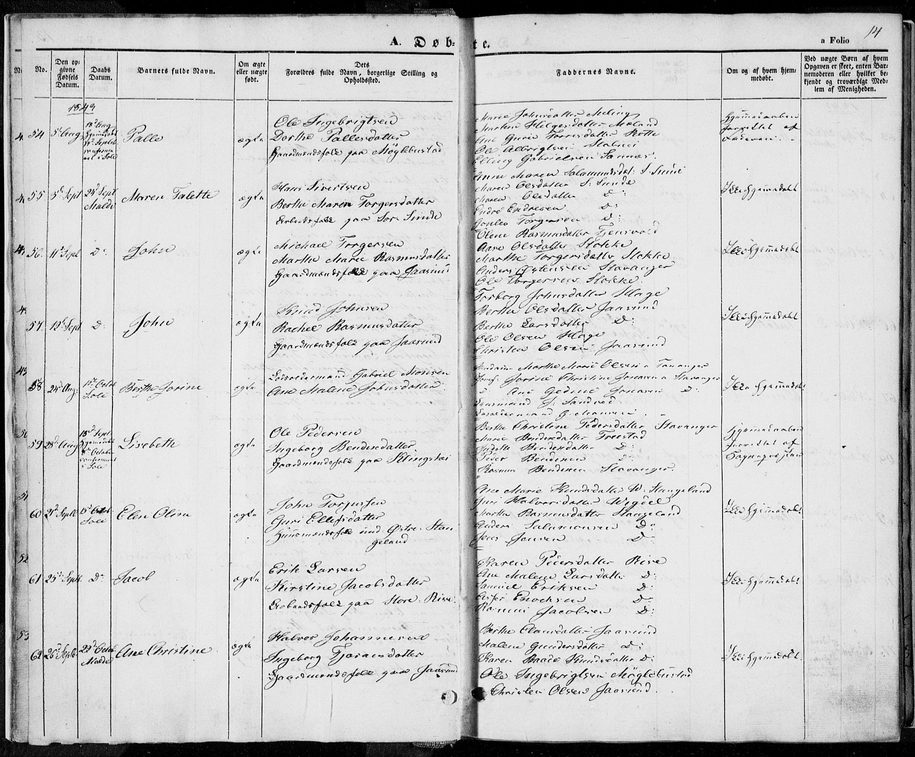 Håland sokneprestkontor, SAST/A-101802/001/30BA/L0006: Parish register (official) no. A 6, 1842-1853, p. 14