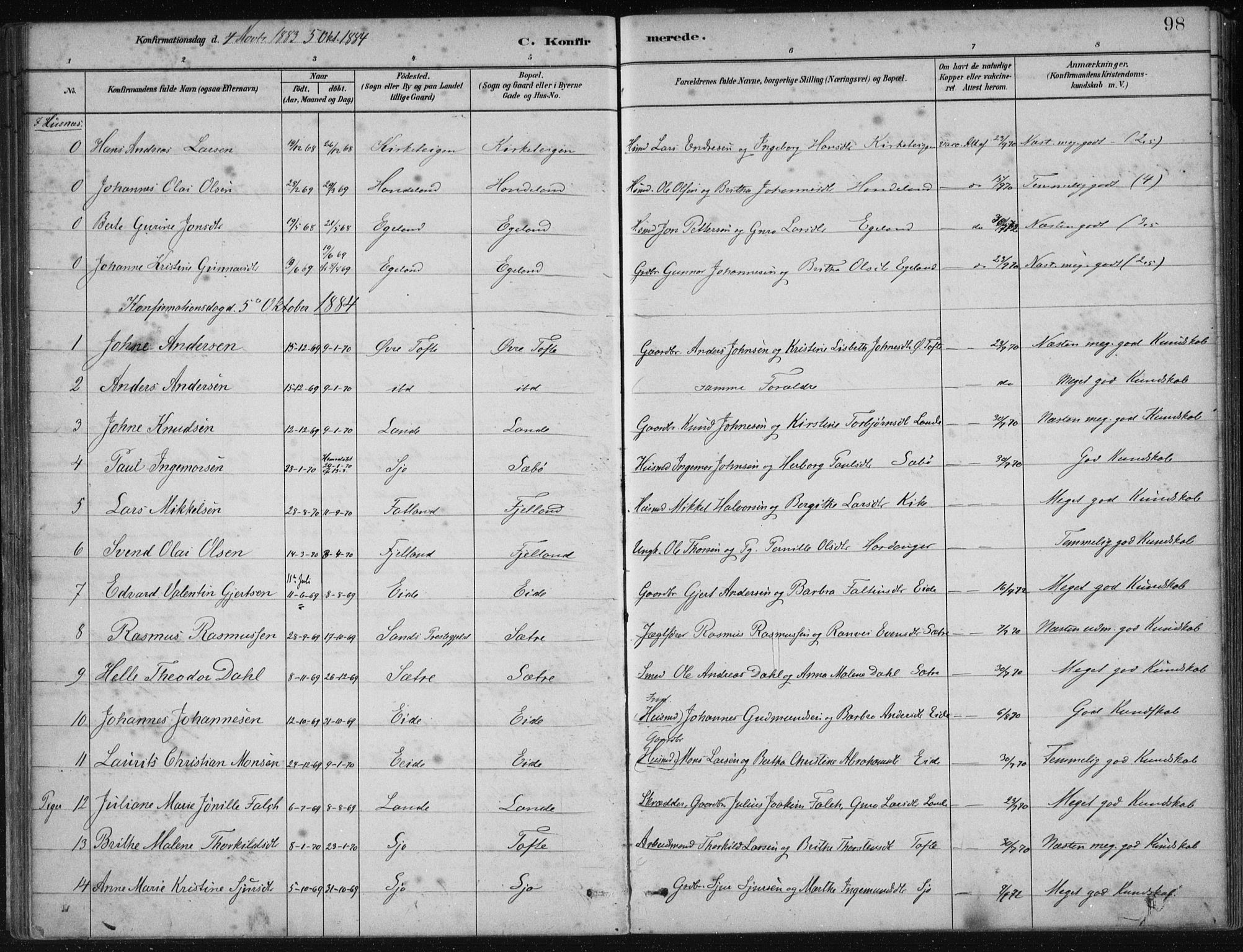 Fjelberg sokneprestembete, SAB/A-75201/H/Haa: Parish register (official) no. C  1, 1879-1918, p. 98