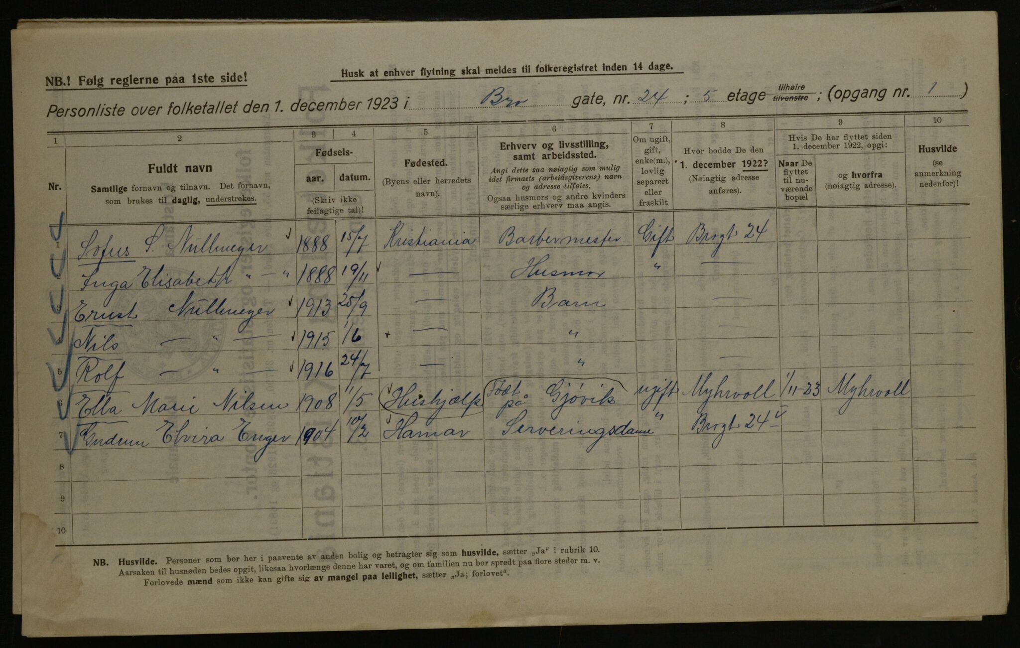 OBA, Municipal Census 1923 for Kristiania, 1923, p. 11045