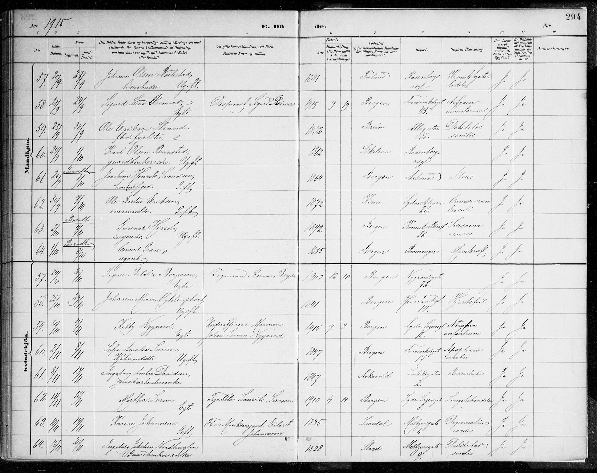 Johanneskirken sokneprestembete, SAB/A-76001/H/Haa/L0019: Parish register (official) no. E 1, 1885-1915, p. 294