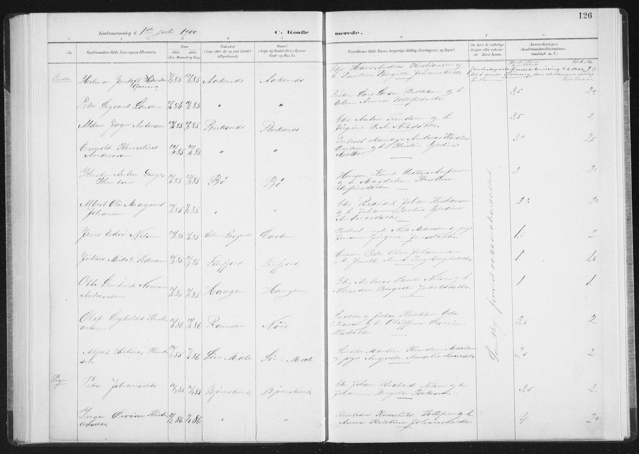 Ministerialprotokoller, klokkerbøker og fødselsregistre - Nordland, SAT/A-1459/898/L1422: Parish register (official) no. 898A02, 1887-1908, p. 126