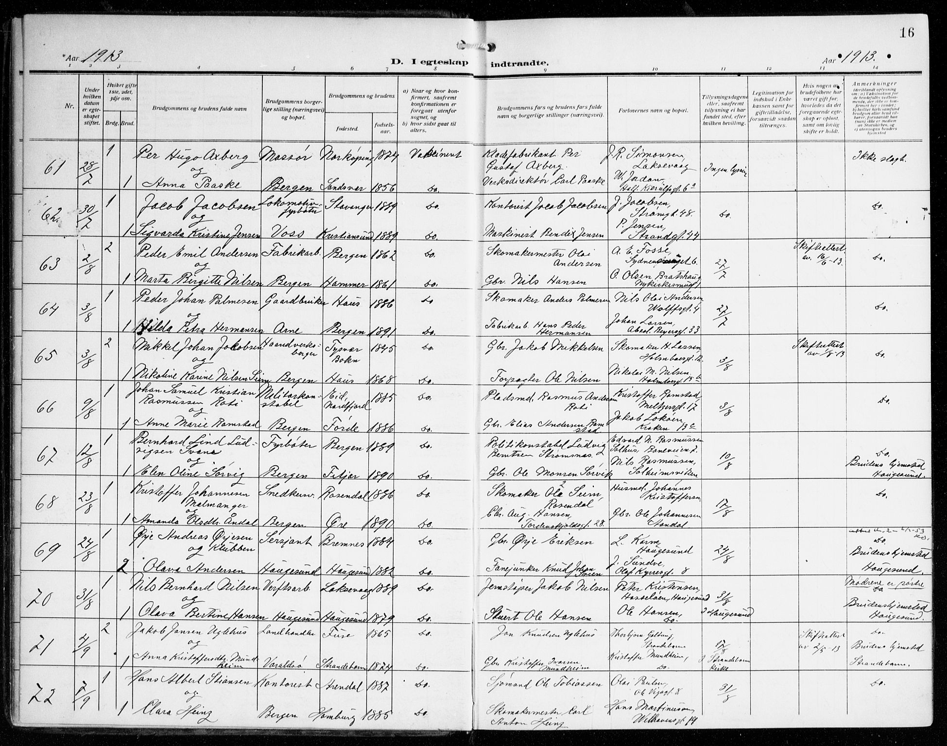 Johanneskirken sokneprestembete, AV/SAB-A-76001/H/Haa/L0013: Parish register (official) no. D 2, 1912-1929, p. 16