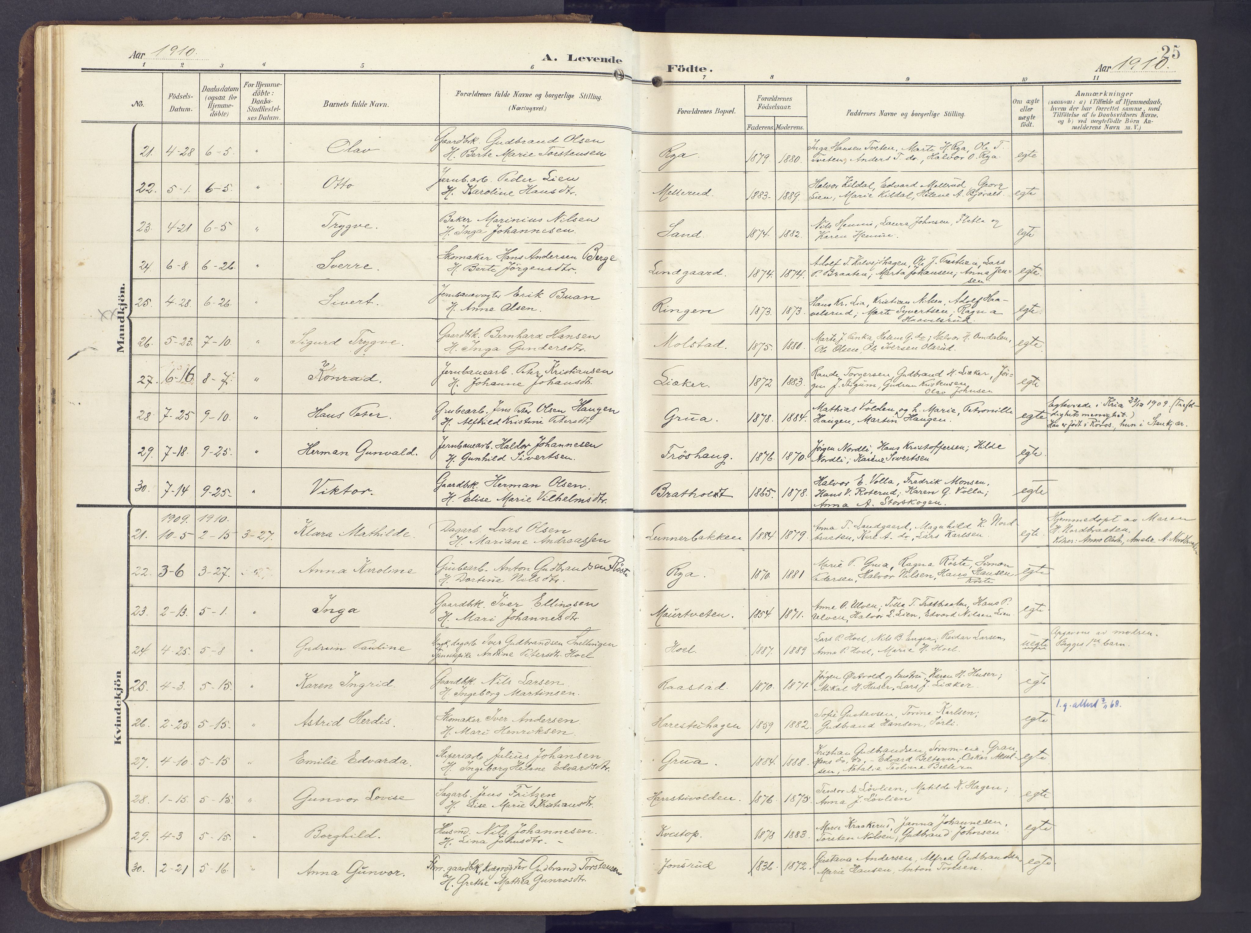 Lunner prestekontor, AV/SAH-PREST-118/H/Ha/Haa/L0001: Parish register (official) no. 1, 1907-1922, p. 25