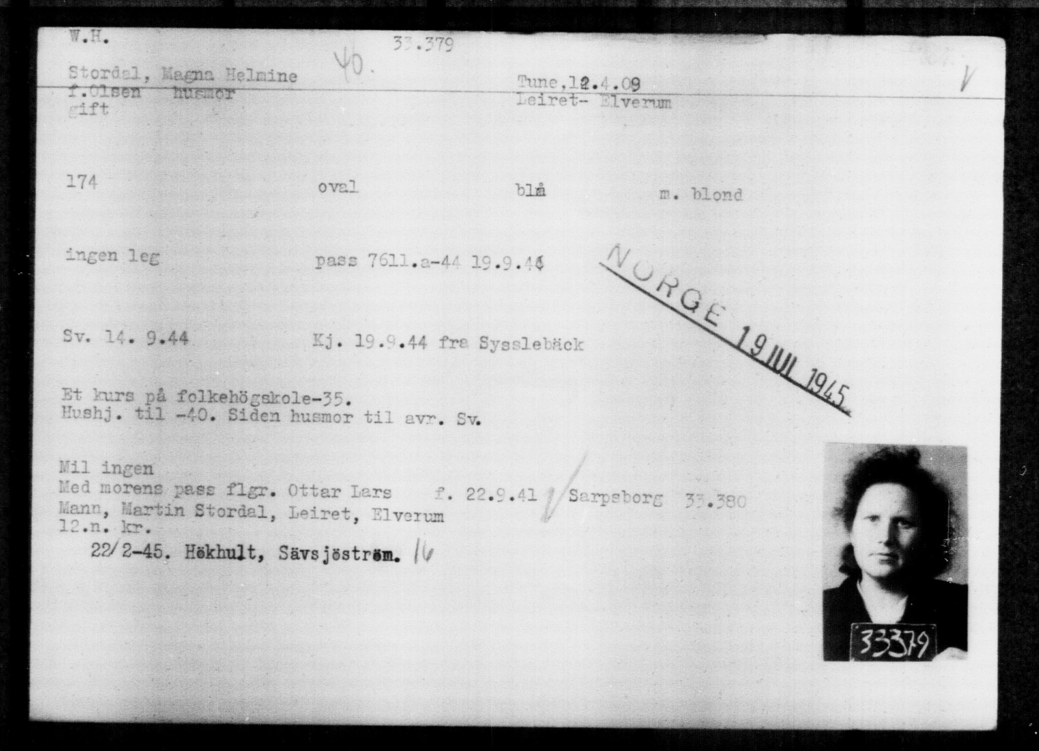 Utenriksstasjonene, Legasjonen i Stockholm, Flyktningkontoret, AV/RA-S-6753/V/Va/L0013: Kjesäterkartoteket, flyktninger med registreringsnr. 31500-34731, 1940-1945, p. 1976