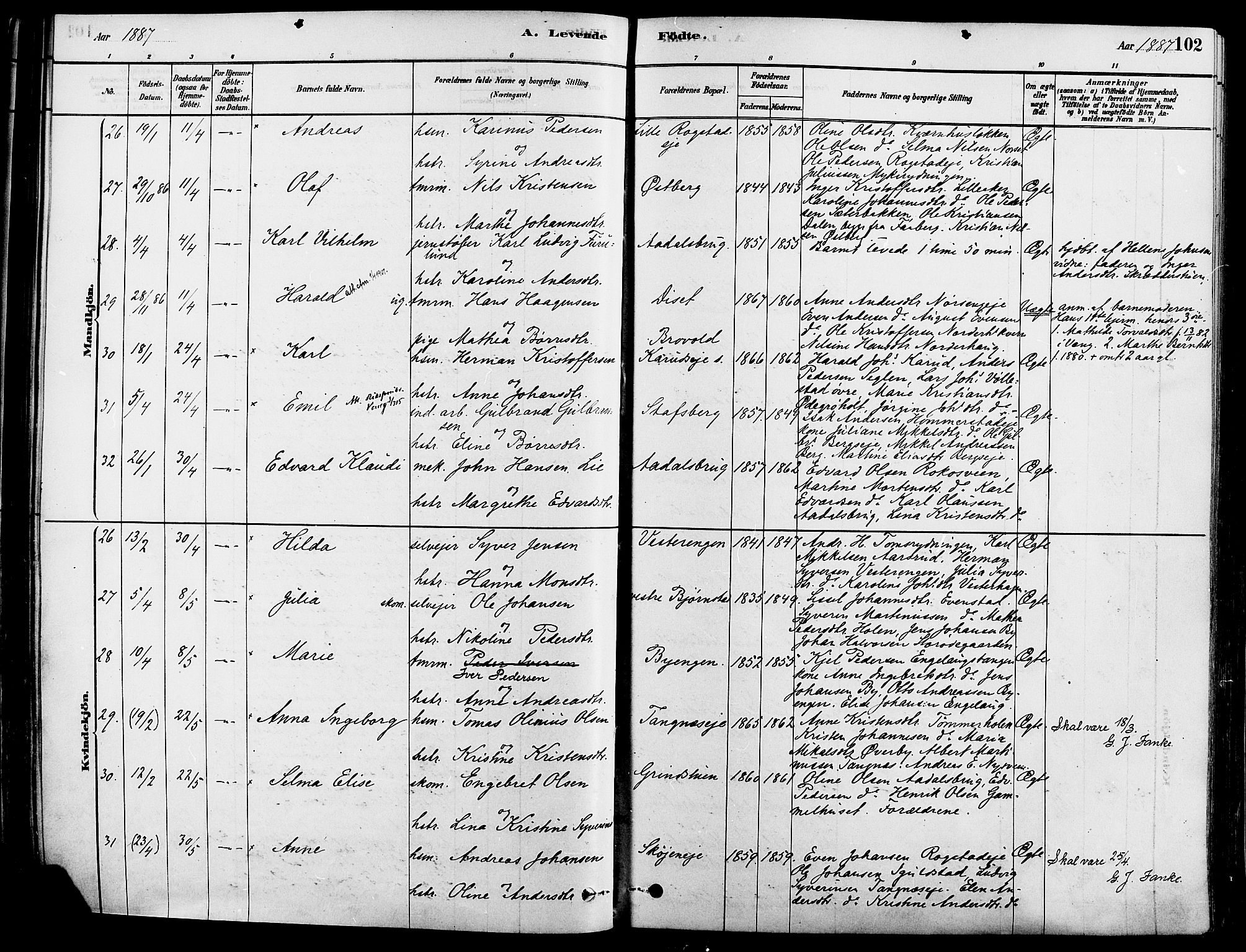 Løten prestekontor, SAH/PREST-022/K/Ka/L0009: Parish register (official) no. 9, 1878-1891, p. 102