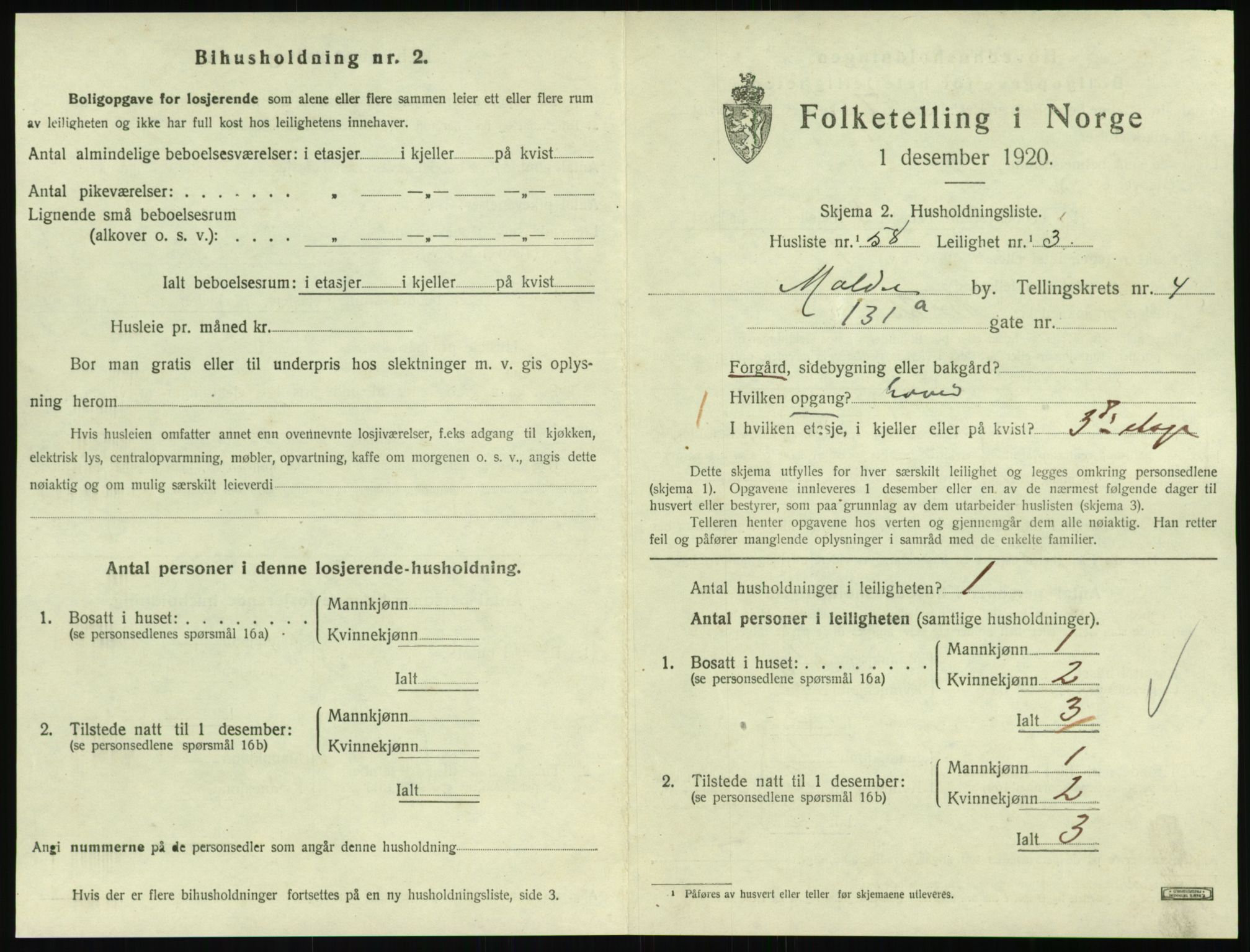 SAT, 1920 census for Molde, 1920, p. 1663