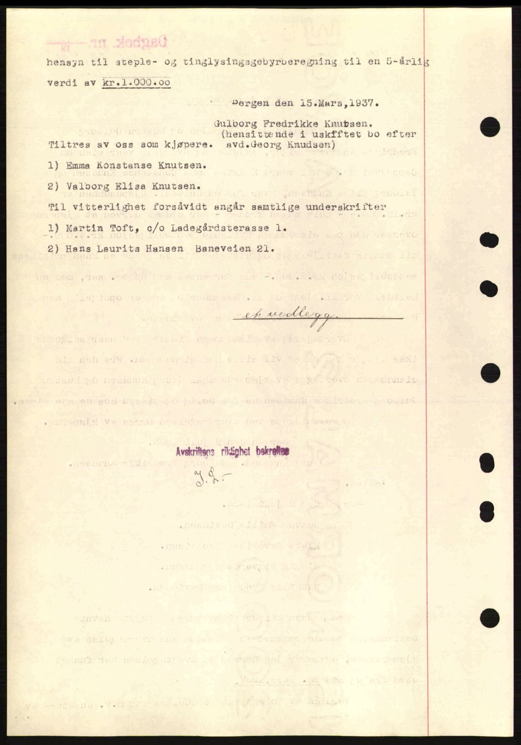 Byfogd og Byskriver i Bergen, SAB/A-3401/03/03Bc/L0004: Mortgage book no. A3-4, 1936-1937, Diary no: : 2363/1937