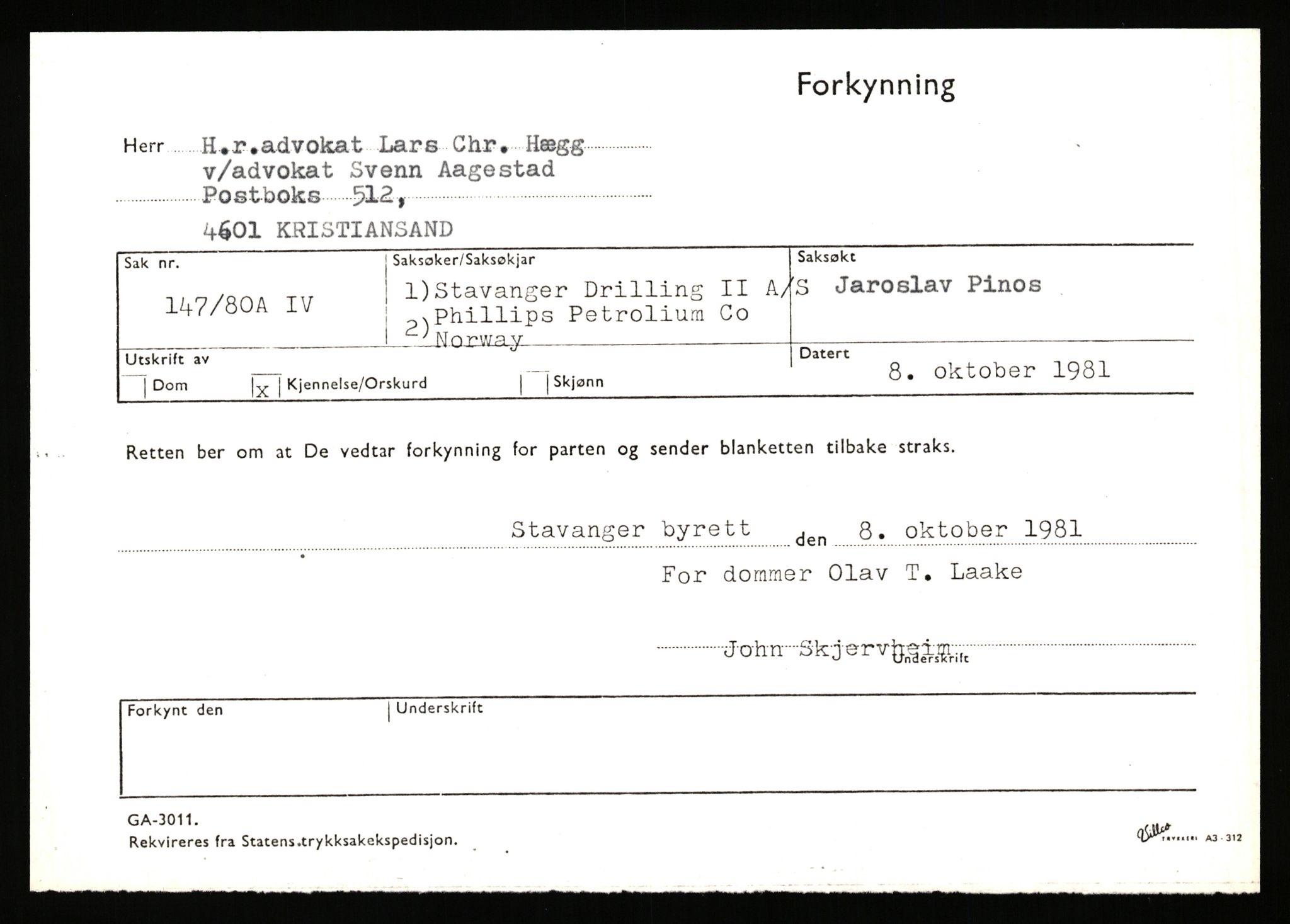 Stavanger byrett, AV/SAST-A-100455/003/F/Fh/Fhb/L0039h: A IV sak nr 147, 1980, p. 832