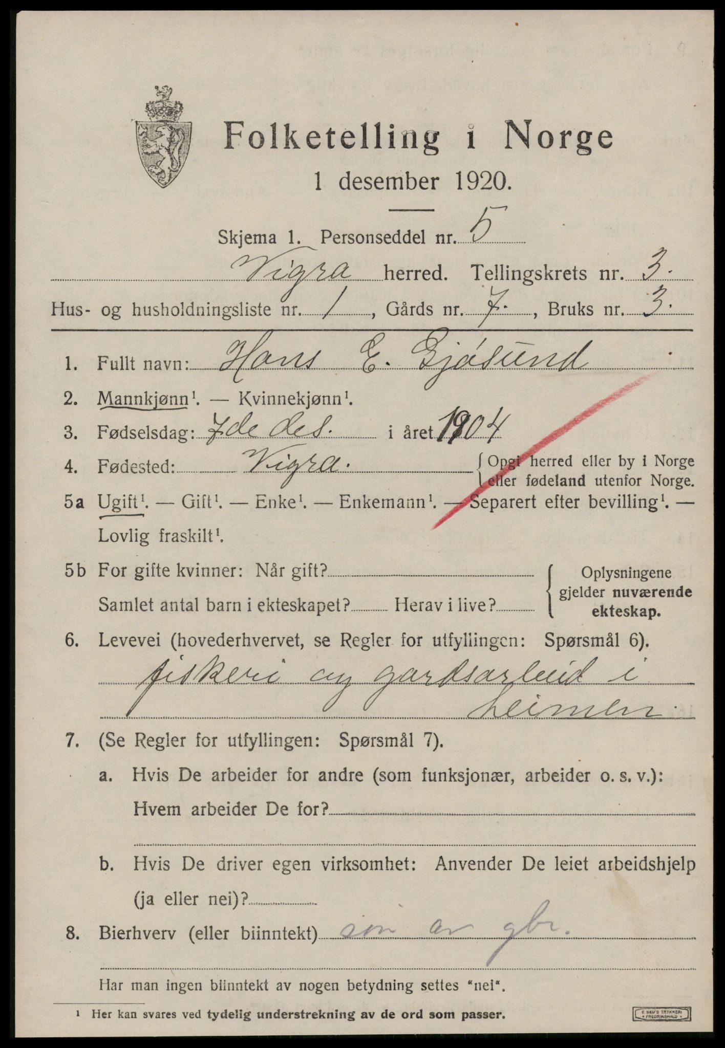 SAT, 1920 census for Vigra, 1920, p. 1258