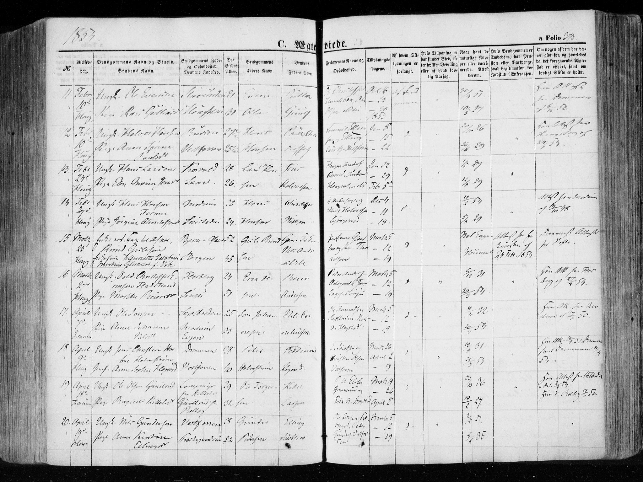 Eiker kirkebøker, SAKO/A-4/F/Fa/L0014: Parish register (official) no. I 14, 1846-1854, p. 373
