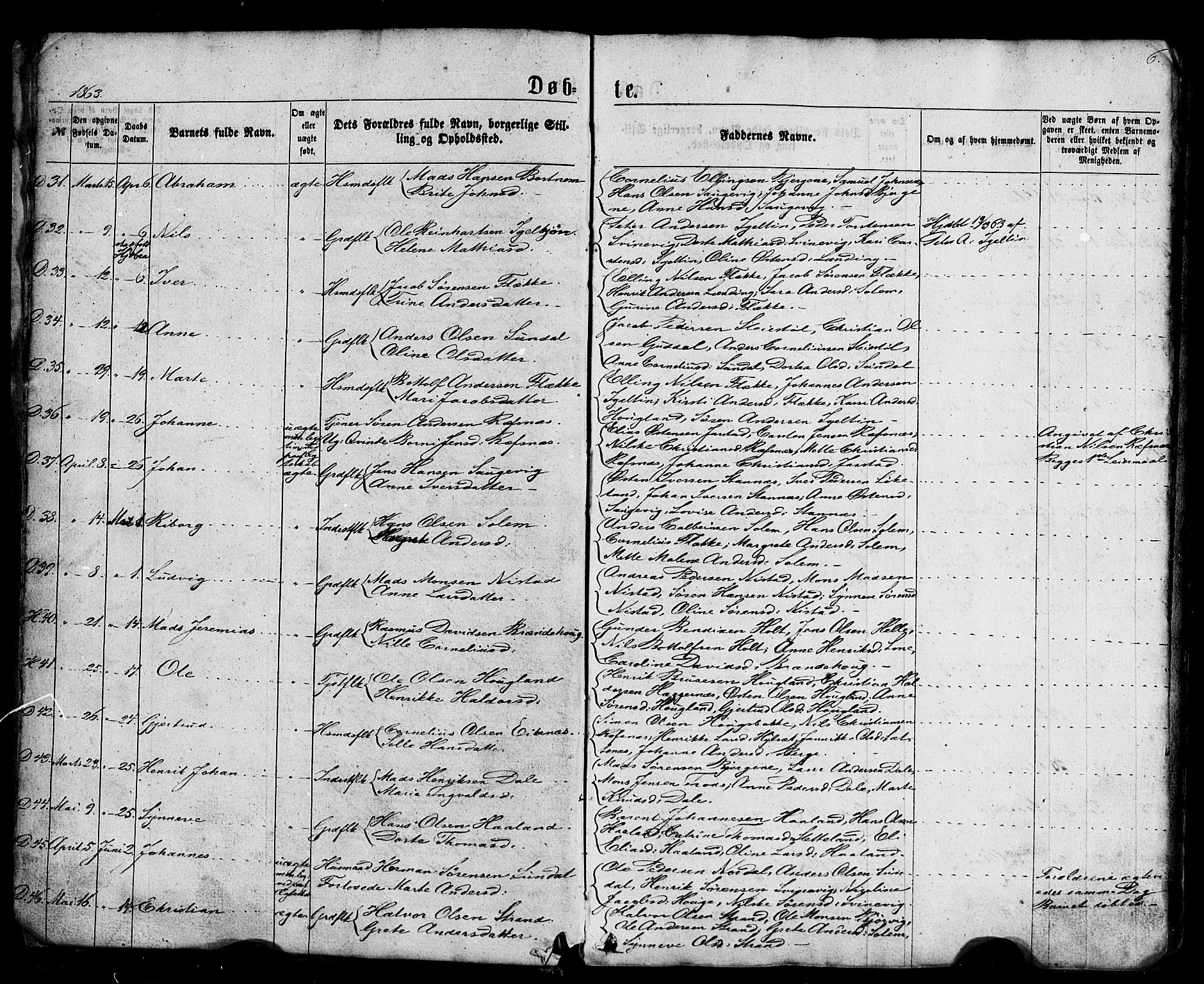 Fjaler sokneprestembete, AV/SAB-A-79801/H/Haa/Haaa/L0007: Parish register (official) no. A 7, 1862-1881, p. 6