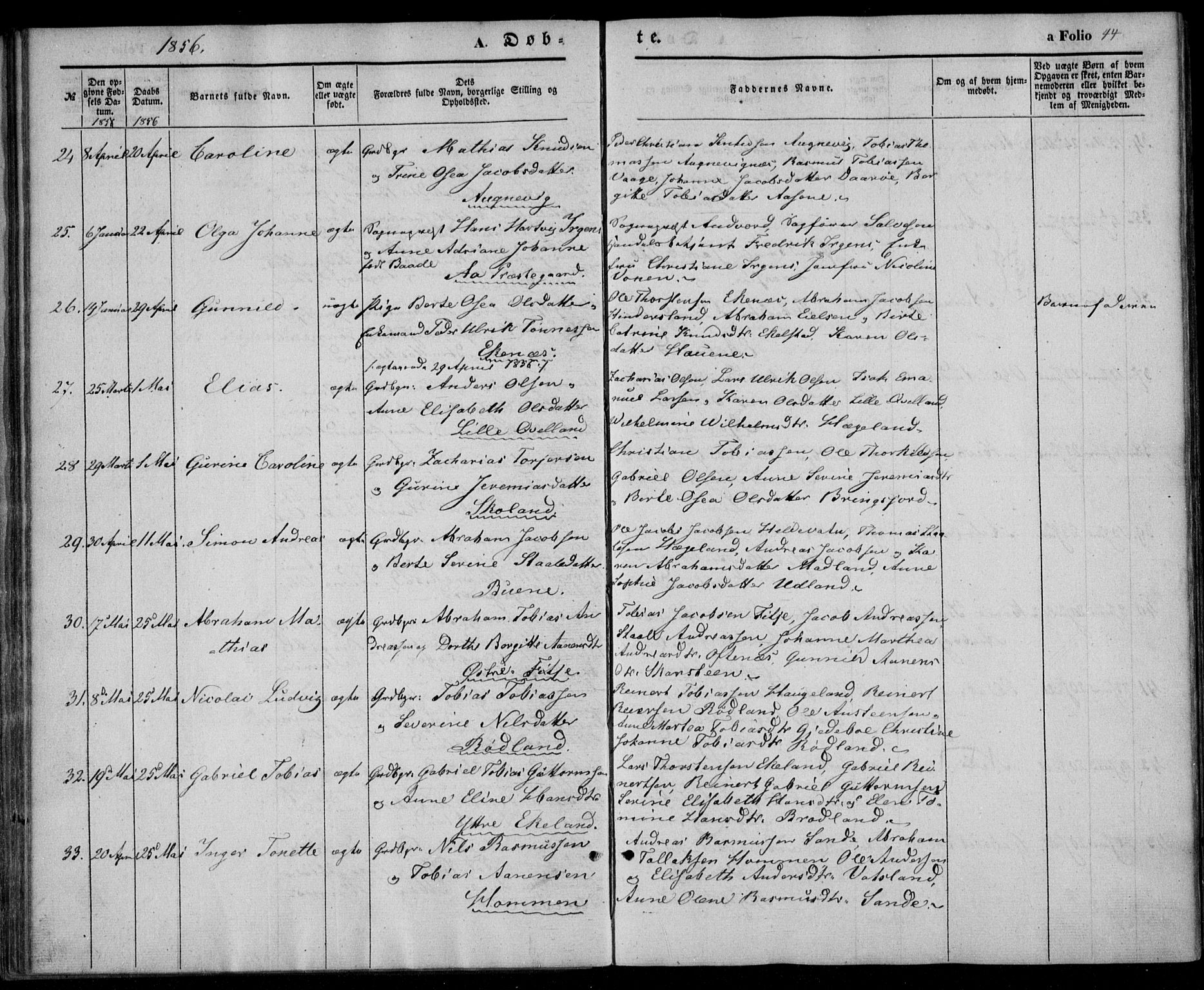 Lyngdal sokneprestkontor, AV/SAK-1111-0029/F/Fa/Fac/L0009: Parish register (official) no. A 9, 1852-1864, p. 44