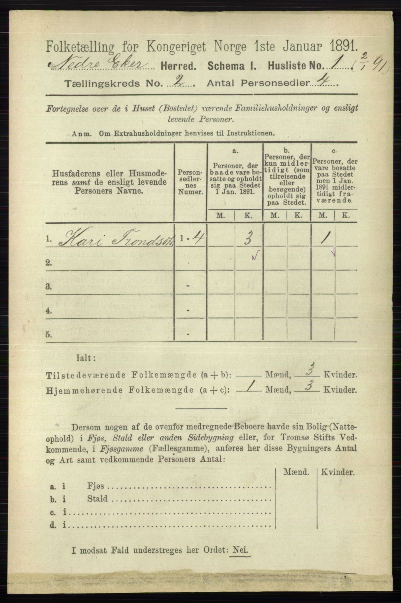 RA, 1891 census for 0625 Nedre Eiker, 1891, p. 447
