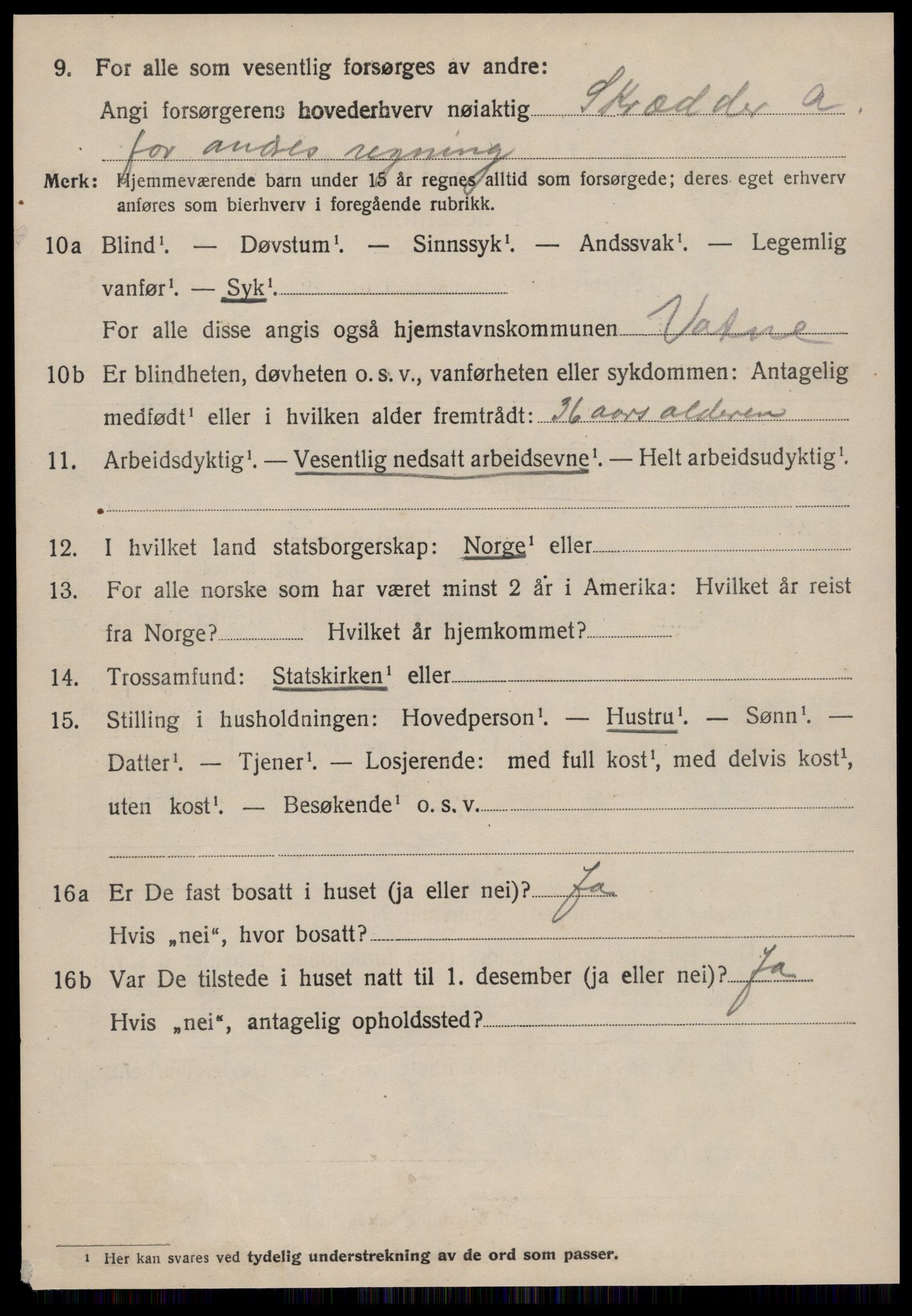 SAT, 1920 census for Vatne, 1920, p. 2695