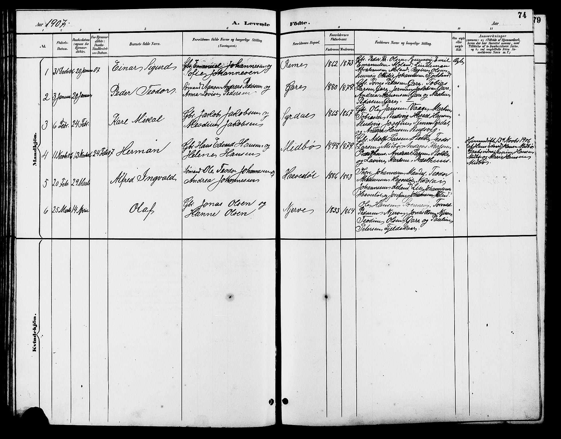 Sør-Audnedal sokneprestkontor, AV/SAK-1111-0039/F/Fb/Fba/L0004: Parish register (copy) no. B 4, 1893-1909, p. 74