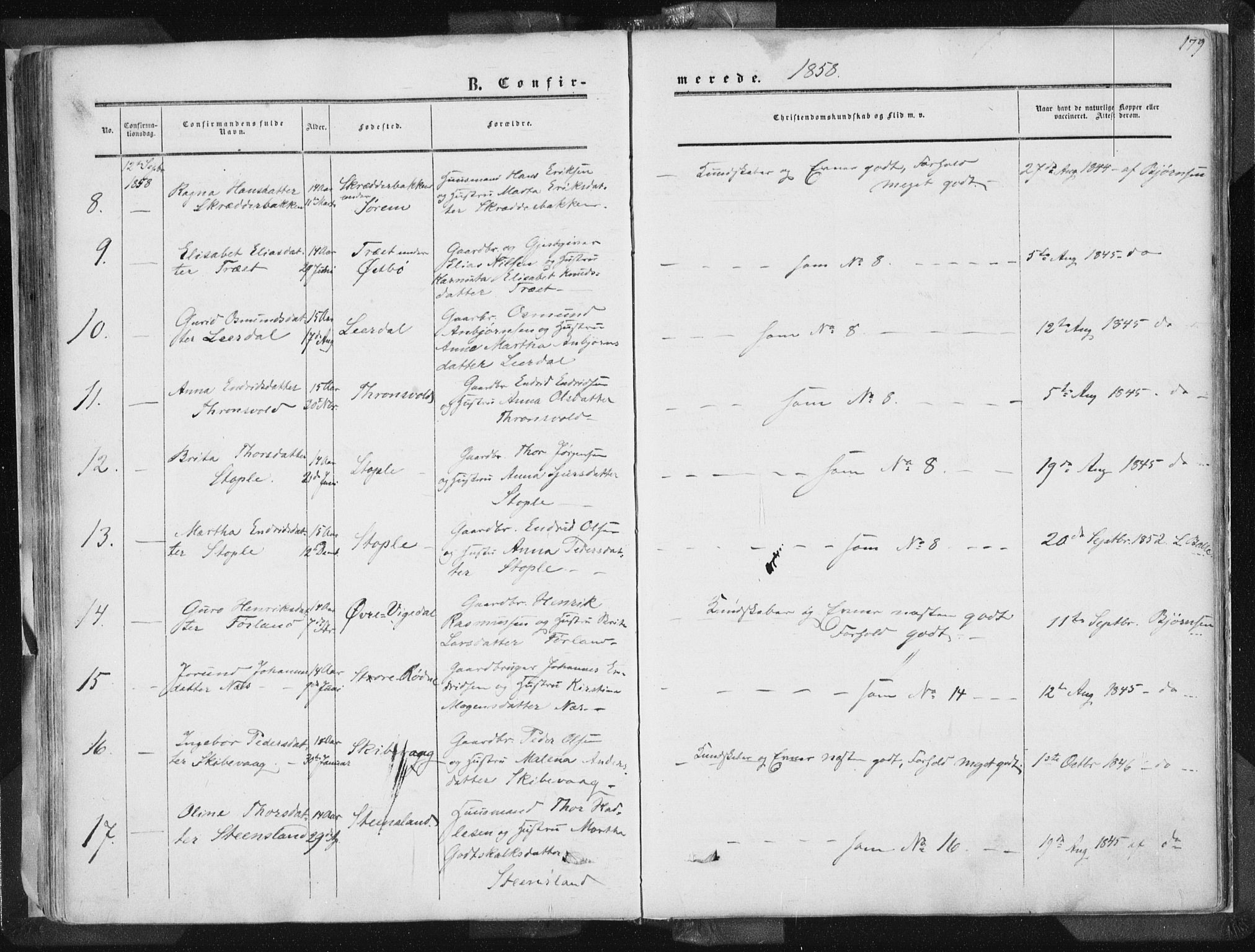 Vikedal sokneprestkontor, AV/SAST-A-101840/01/IV: Parish register (official) no. A 6.1, 1851-1867, p. 179