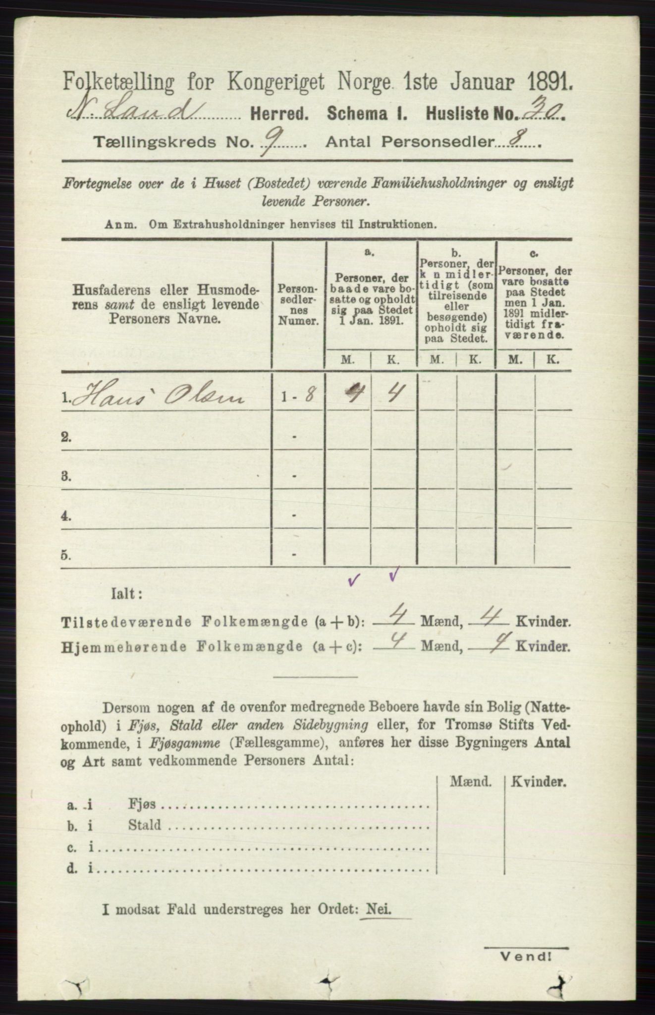 RA, 1891 census for 0538 Nordre Land, 1891, p. 2551