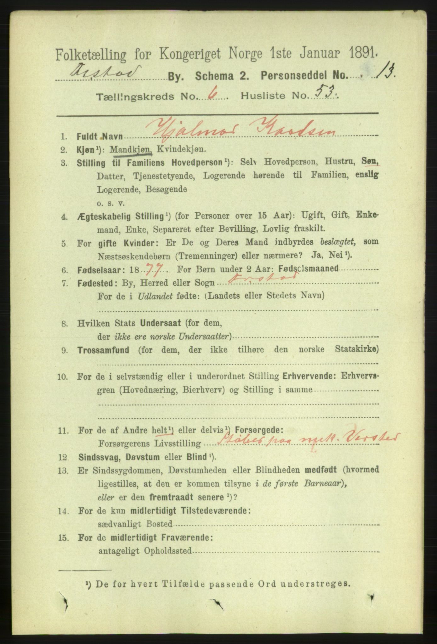 RA, 1891 census for 0103 Fredrikstad, 1891, p. 8142