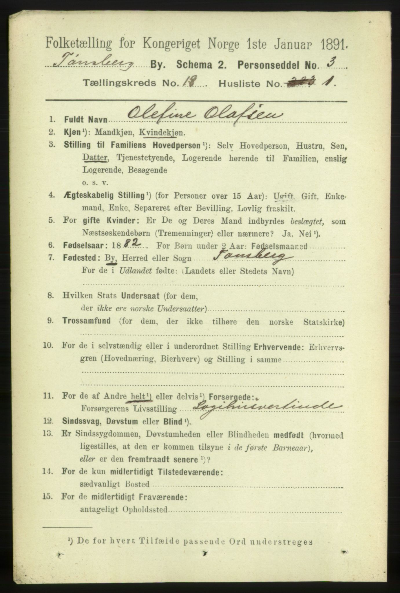 RA, 1891 census for 0705 Tønsberg, 1891, p. 5103