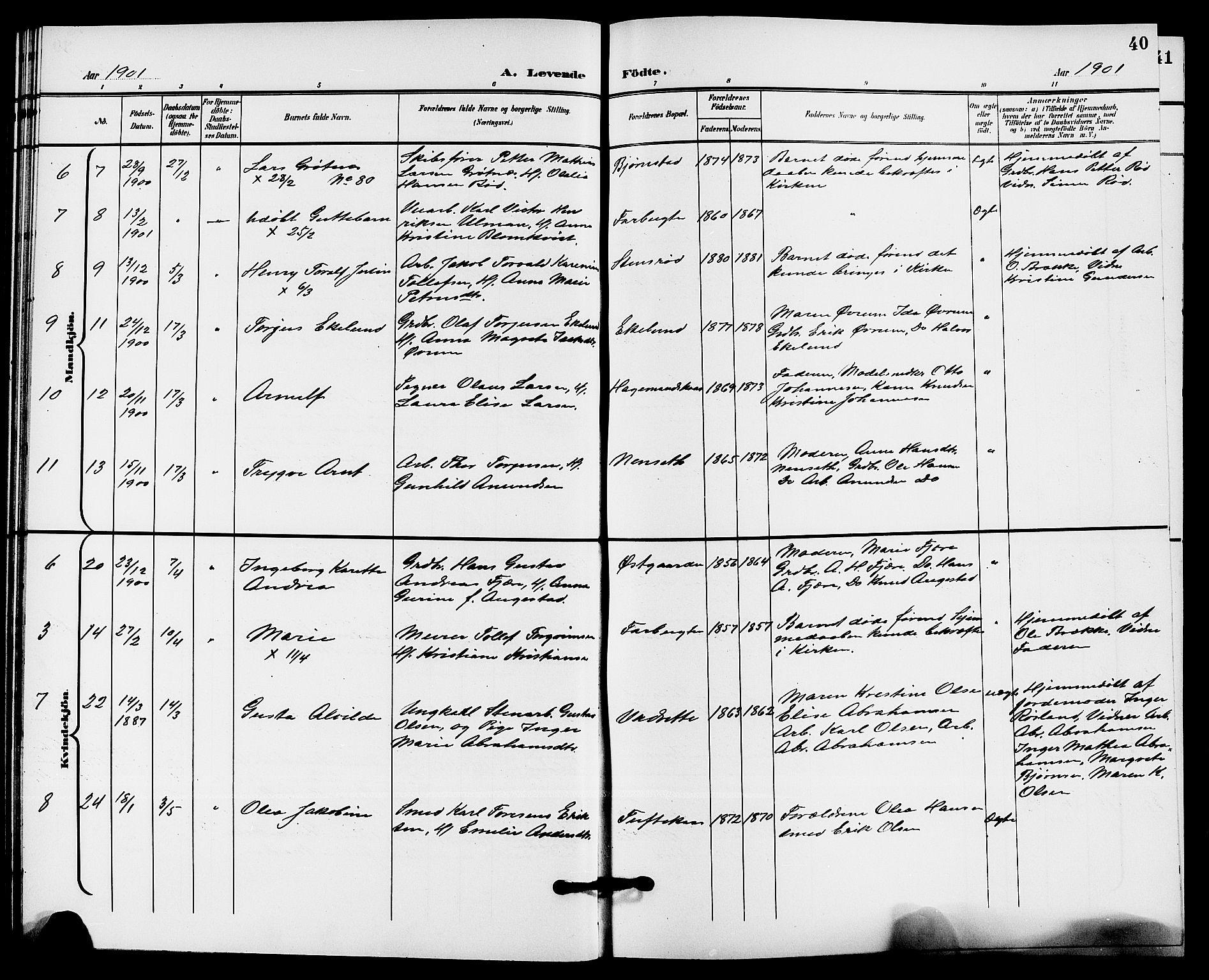 Solum kirkebøker, AV/SAKO-A-306/G/Ga/L0008: Parish register (copy) no. I 8, 1898-1909, p. 40