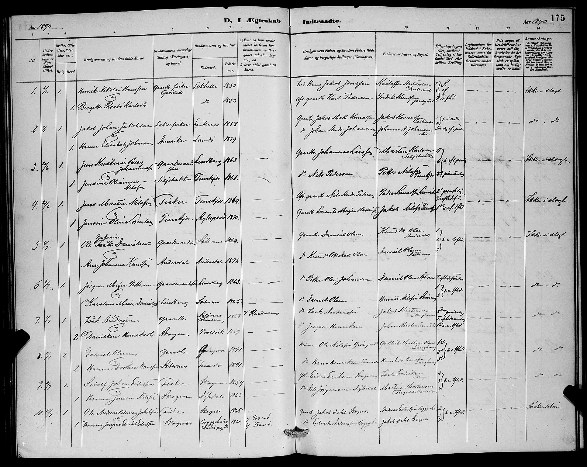 Lenvik sokneprestembete, SATØ/S-1310/H/Ha/Hab/L0007klokker: Parish register (copy) no. 7, 1890-1898, p. 175
