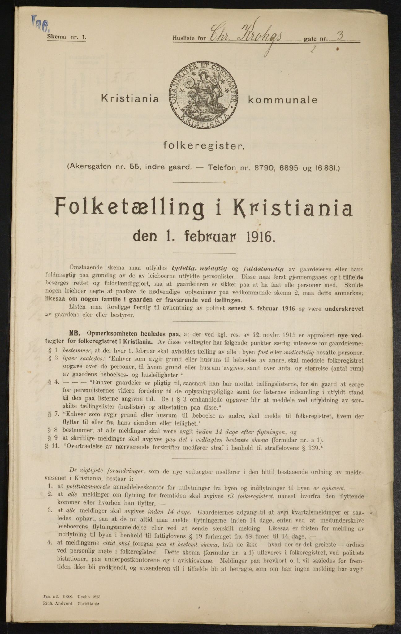 OBA, Municipal Census 1916 for Kristiania, 1916, p. 11833