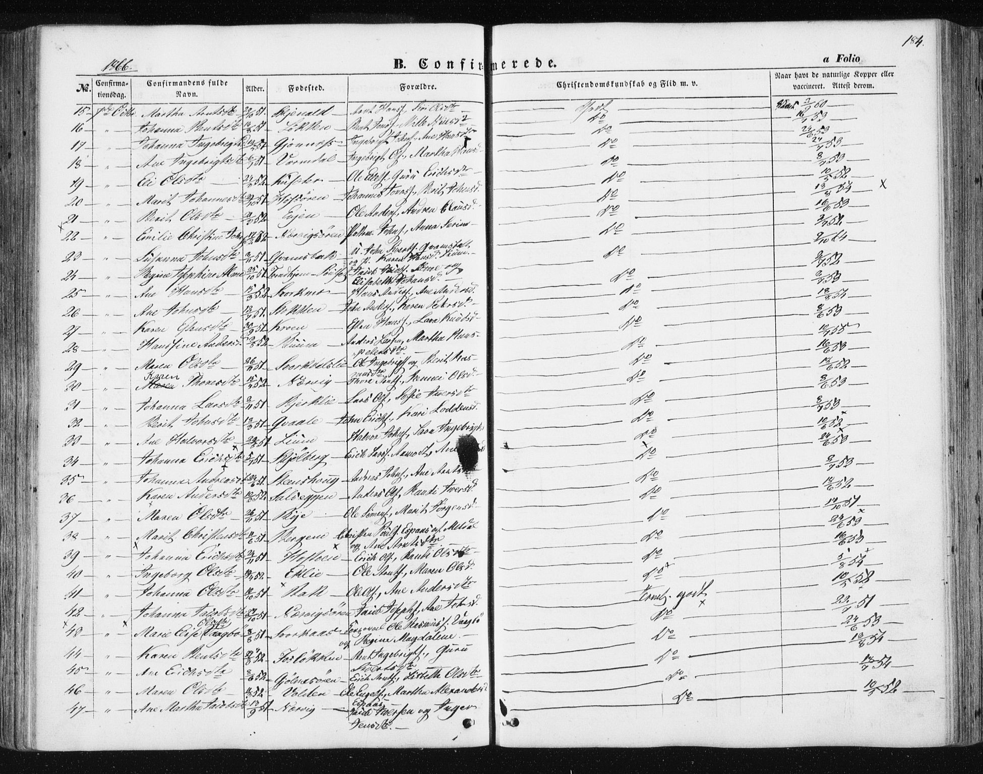 Ministerialprotokoller, klokkerbøker og fødselsregistre - Sør-Trøndelag, AV/SAT-A-1456/668/L0806: Parish register (official) no. 668A06, 1854-1869, p. 184