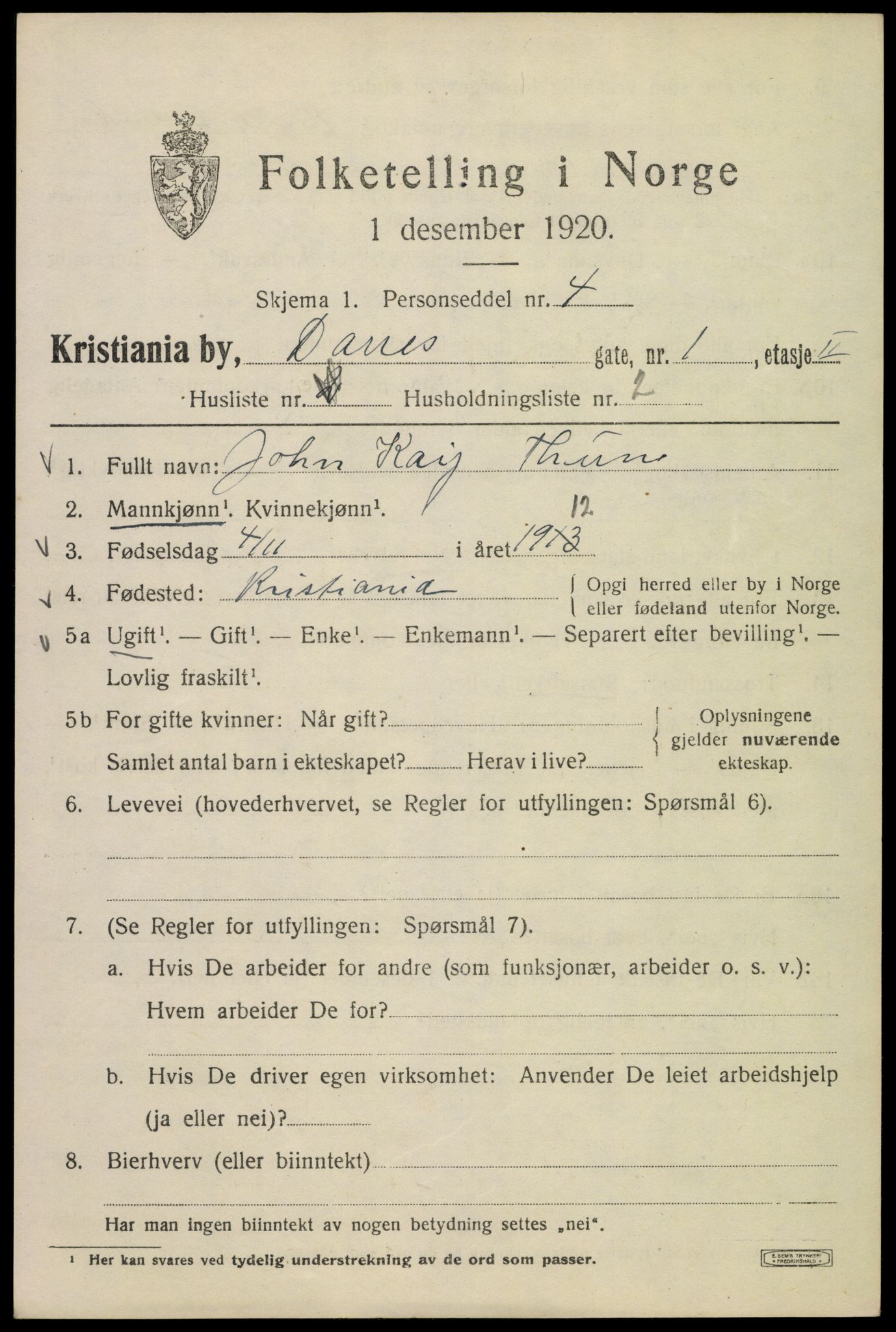 SAO, 1920 census for Kristiania, 1920, p. 197201