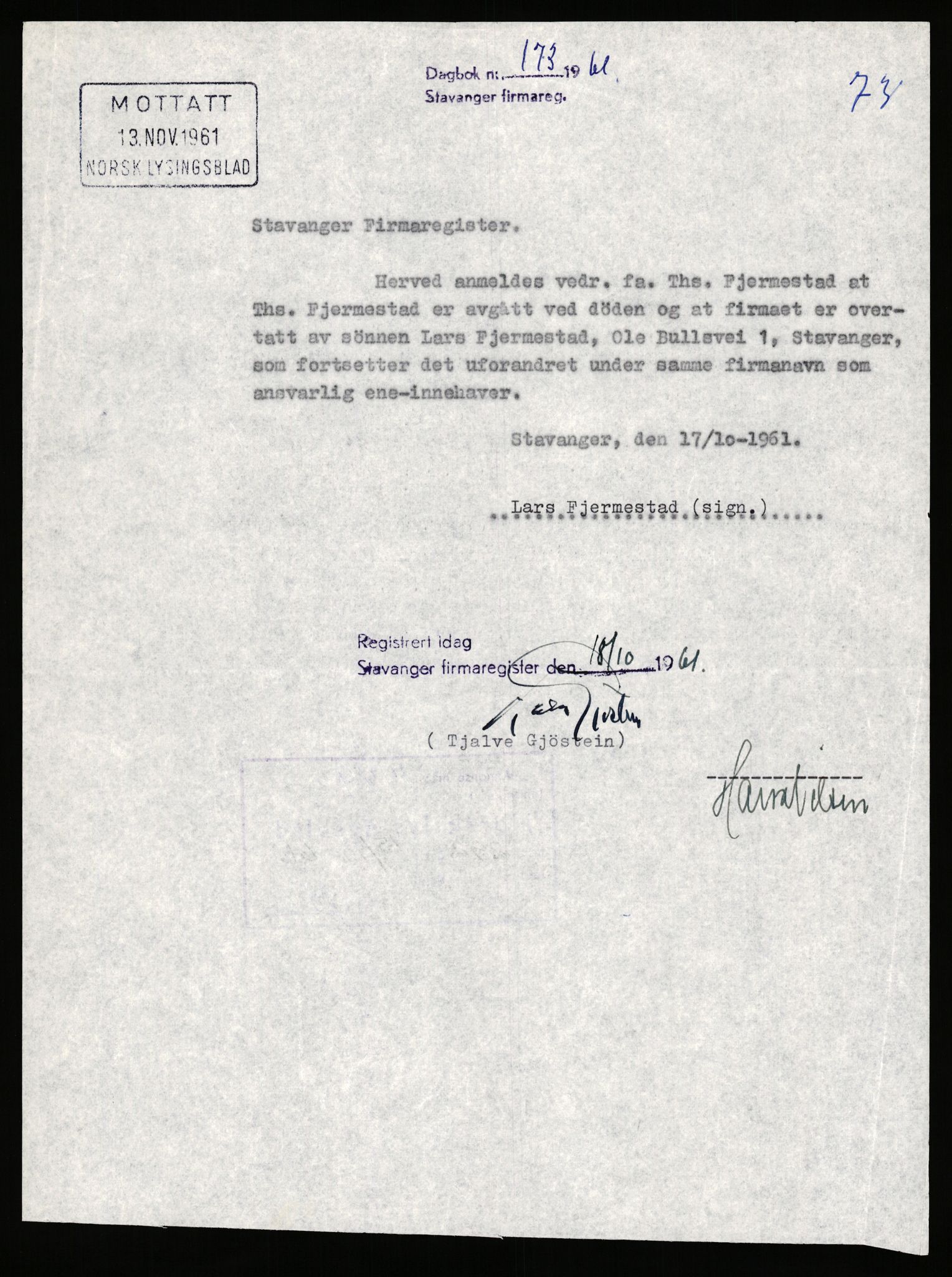 Stavanger byfogd, AV/SAST-A-101408/002/J/Jd/Jde/L0003: Registreringsmeldinger og bilag. Enkeltmannsforetak, 751-1000, 1928-1976, p. 3