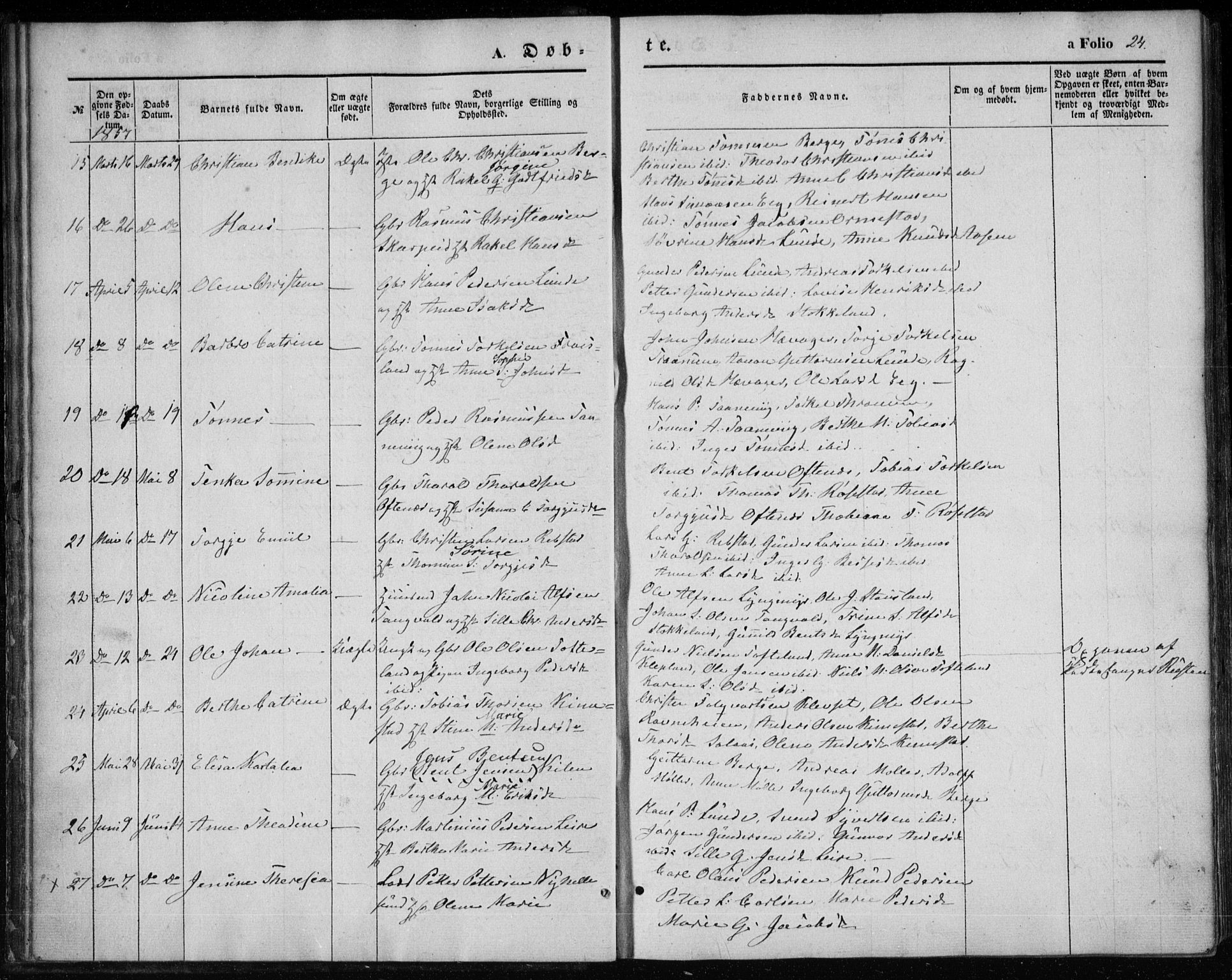 Søgne sokneprestkontor, AV/SAK-1111-0037/F/Fa/Fab/L0010: Parish register (official) no. A 10, 1853-1869, p. 24